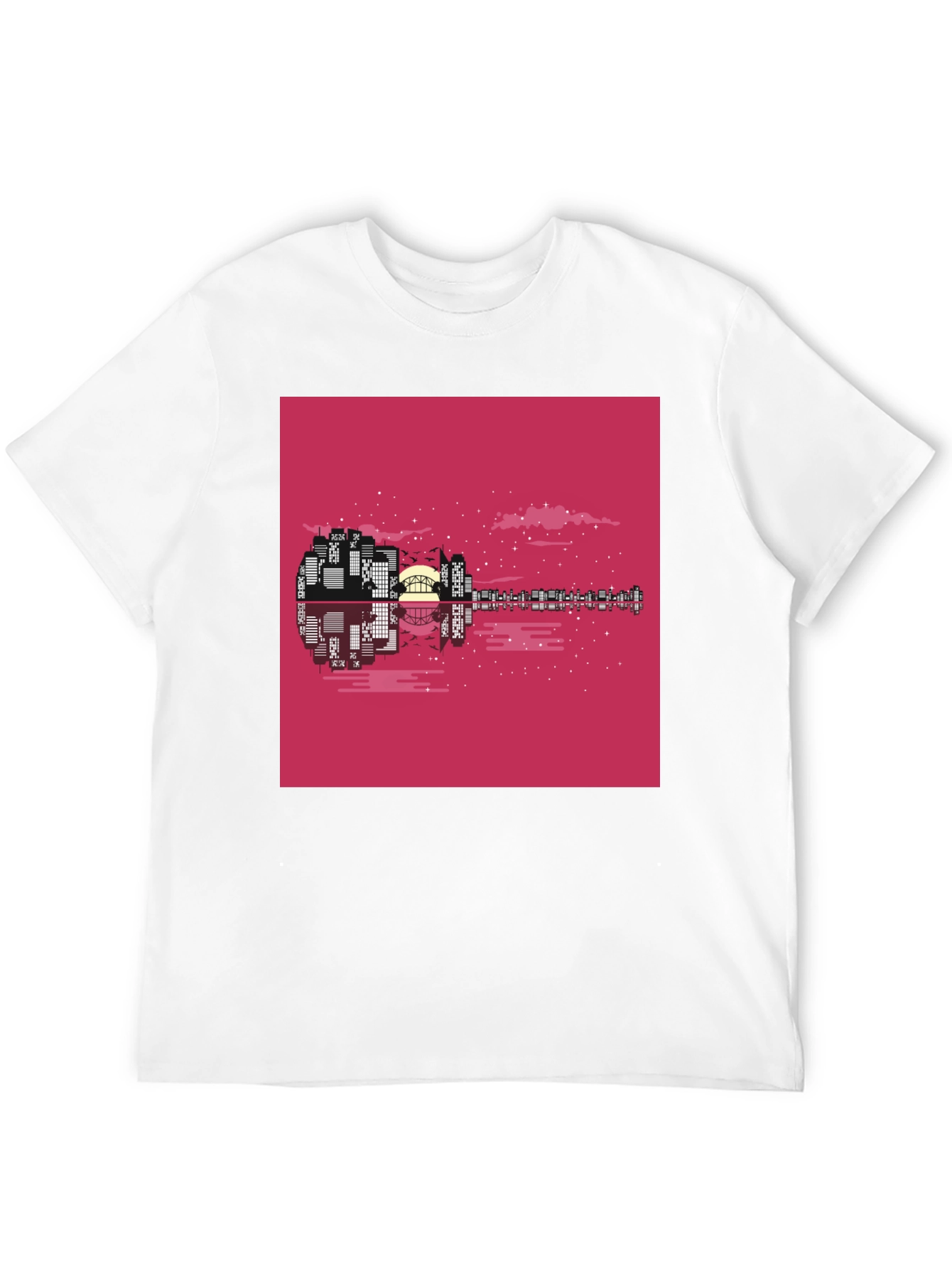 Cityscape Guitar Graphic Tee - Black Cotton Blend