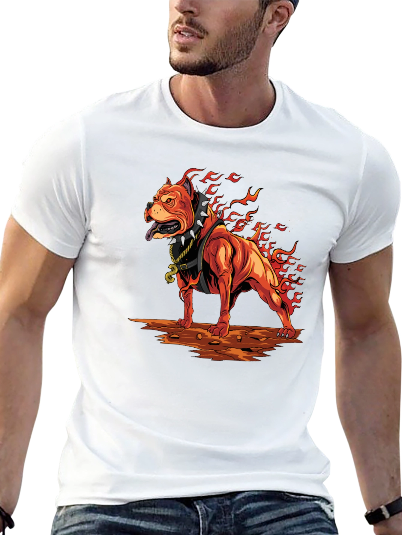 Fiery Pitbull Graphic Tee - Bold Statement Shirt