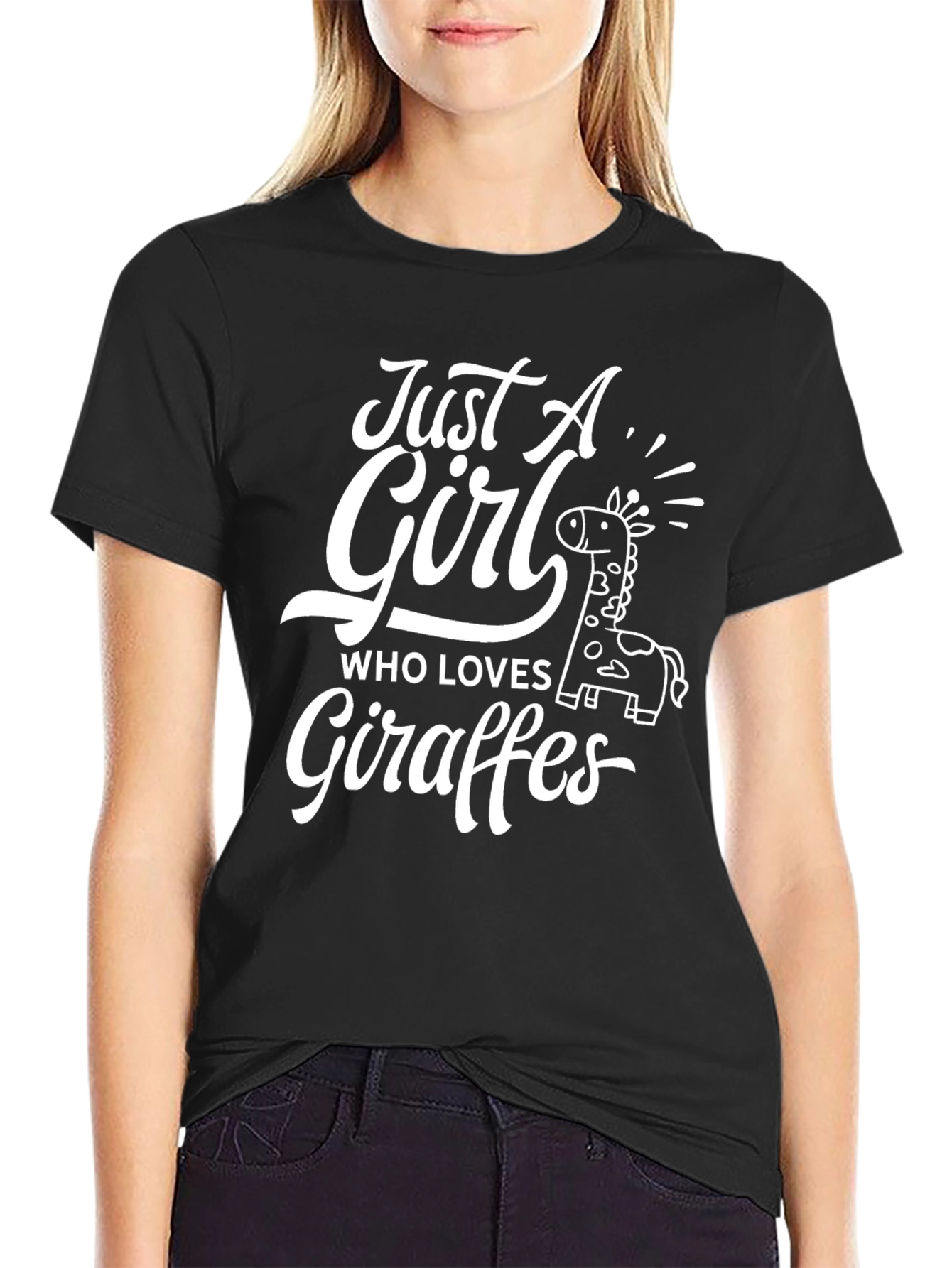 Just A Girl Who Loves Giraffes Black T-Shirt