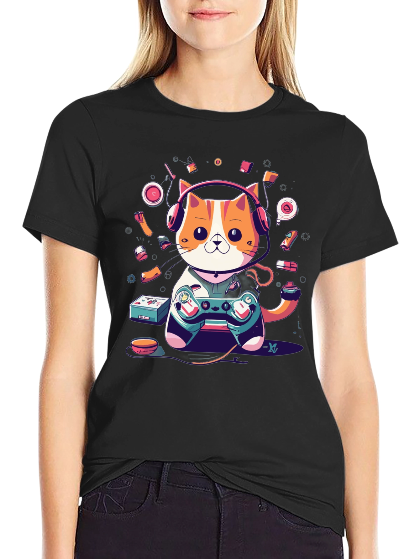 Gaming Cat T-Shirt: Retro Gamer Style