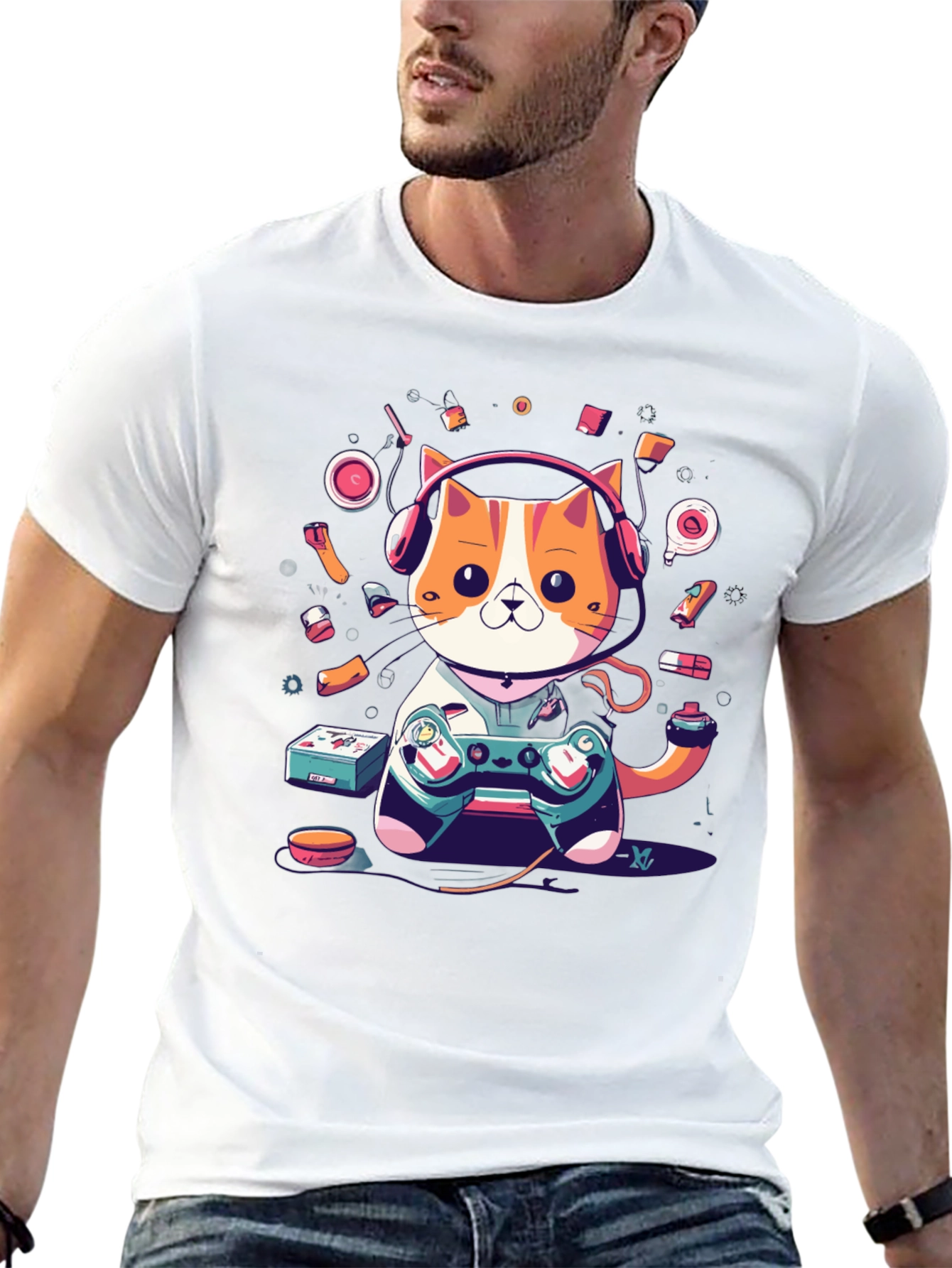 Gaming Cat T-Shirt: Retro Gamer Style