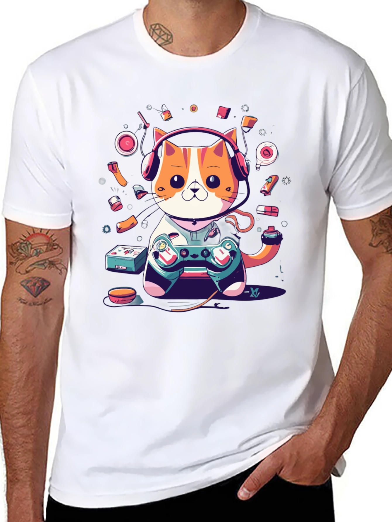 Gaming Cat T-Shirt: Retro Gamer Style