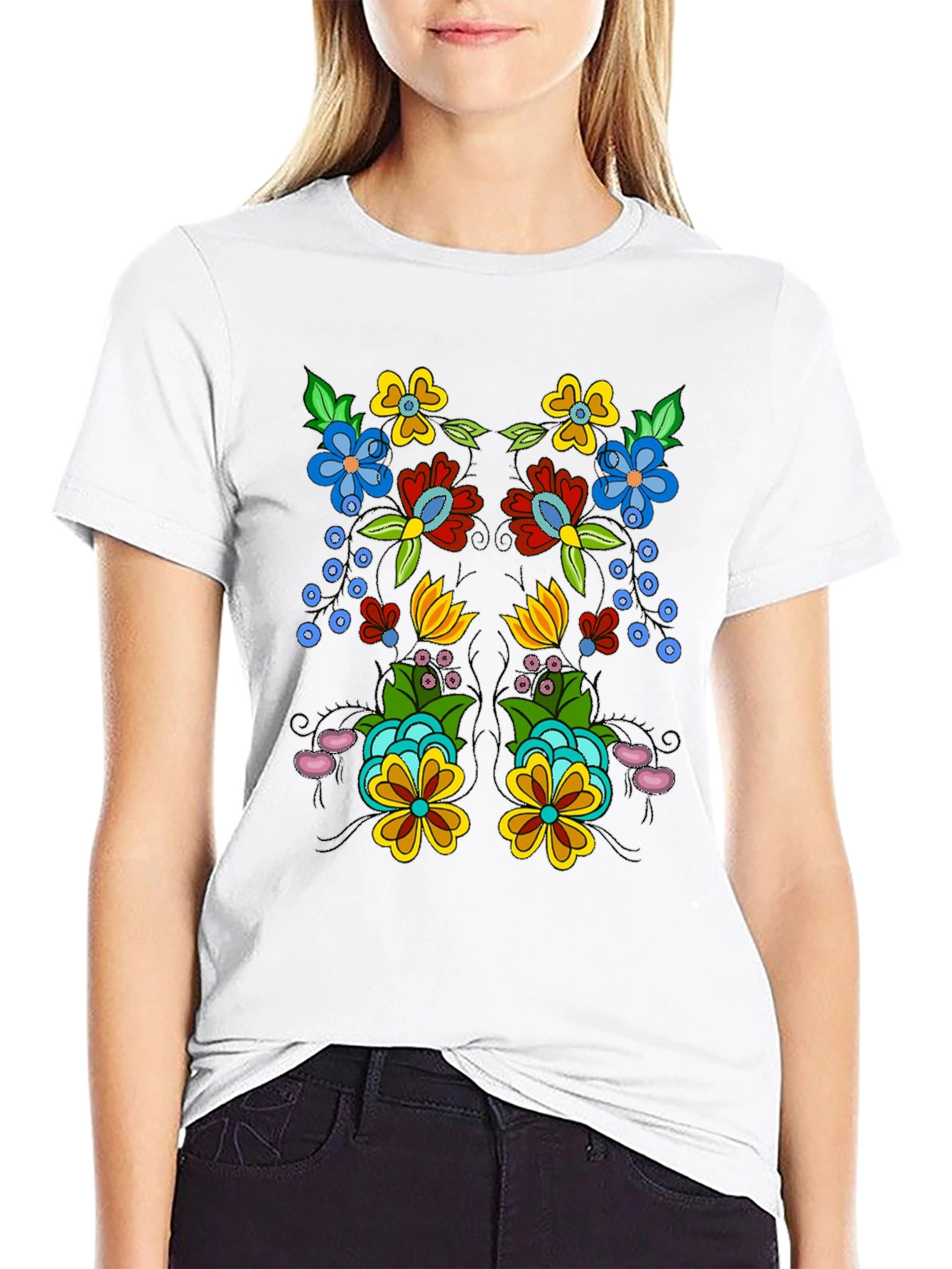Floral Design Black T-Shirt
