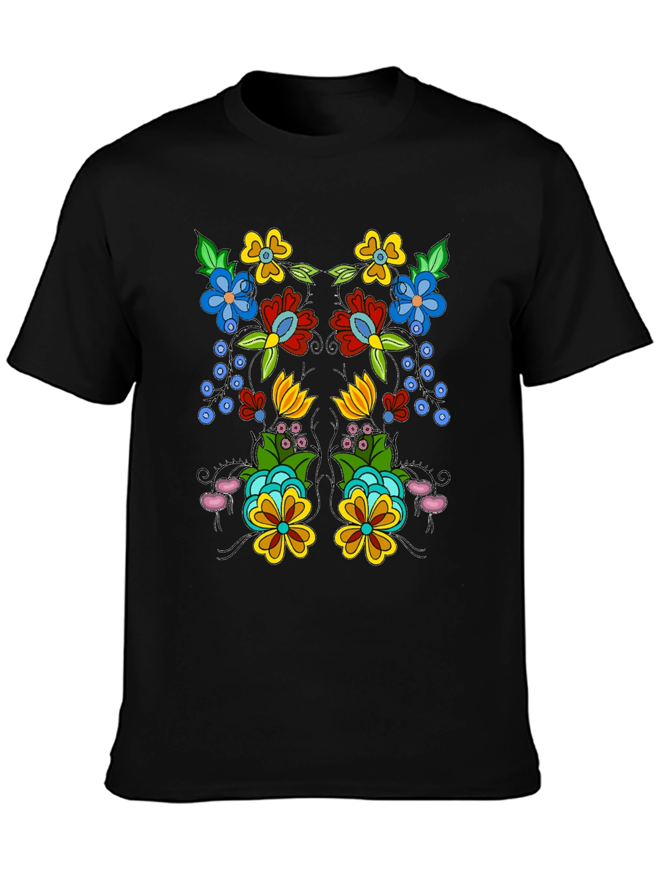 Floral Design Black T-Shirt