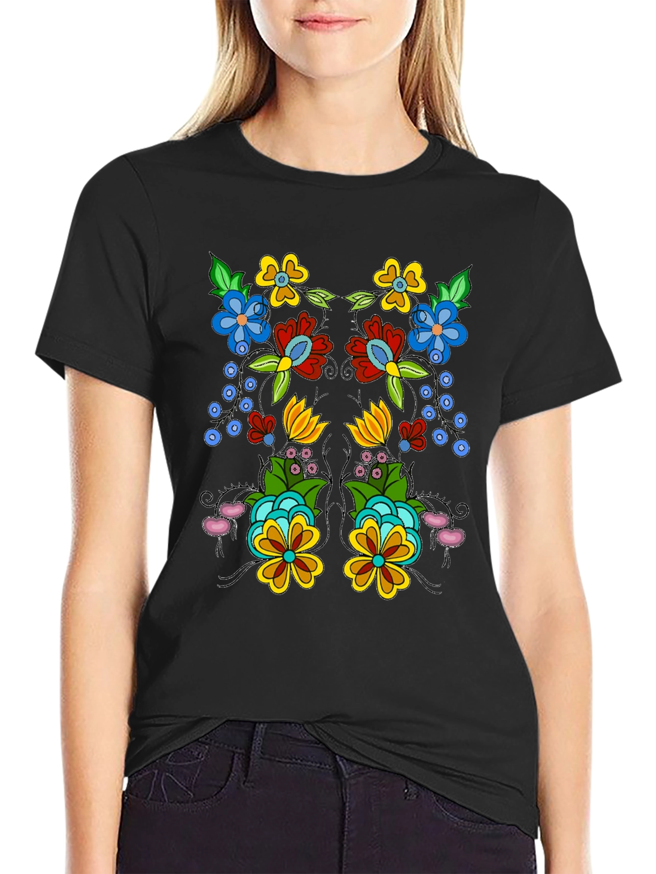 Floral Design Black T-Shirt