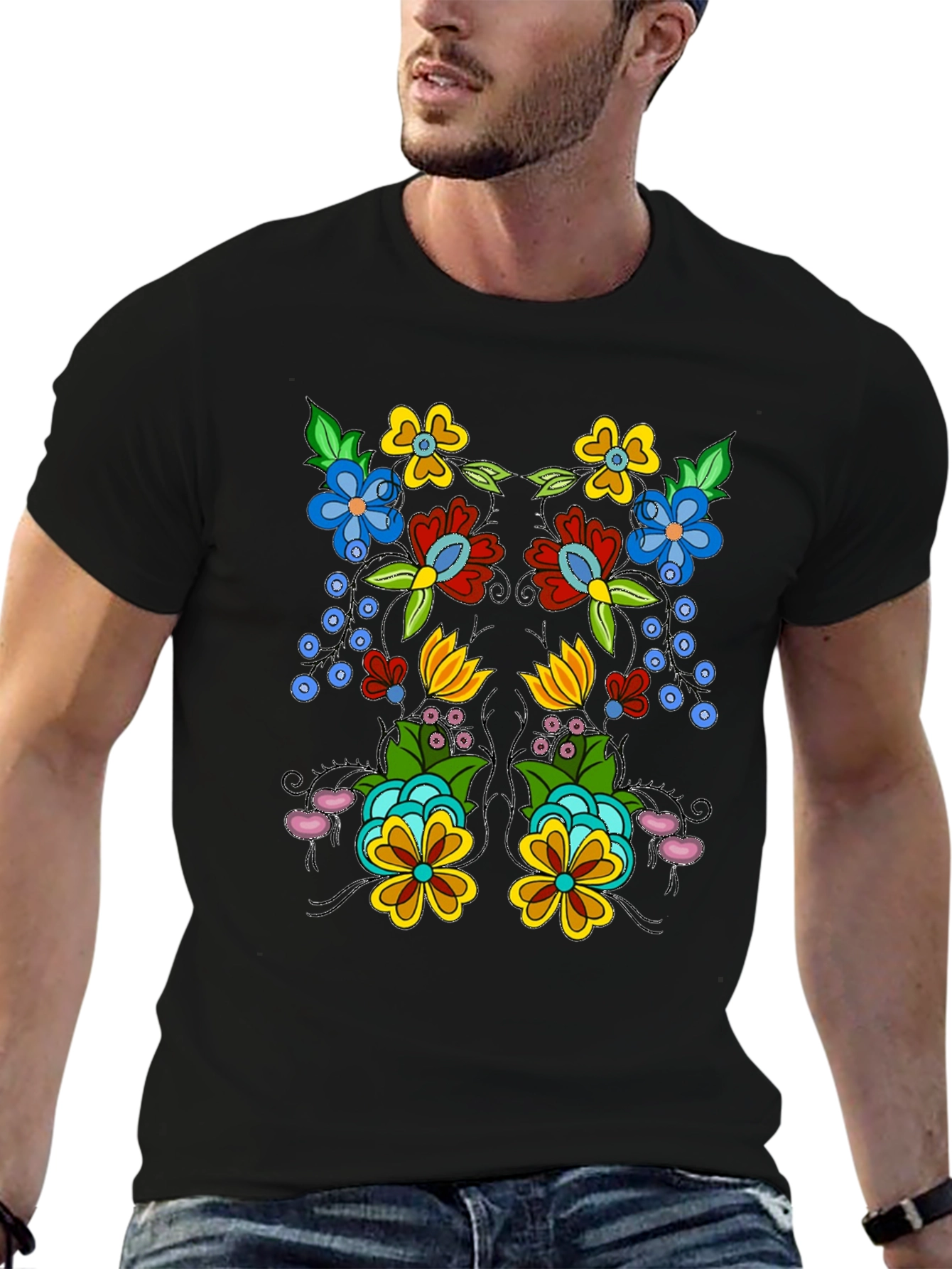 Floral Design Black T-Shirt