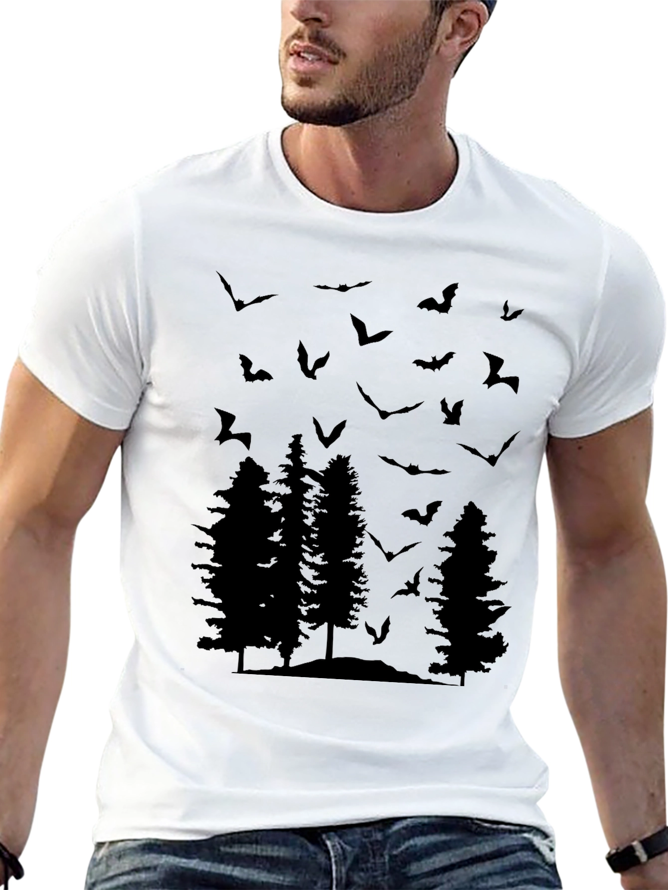 Bats and Trees Graphic Tee - Mens Black T-Shirt