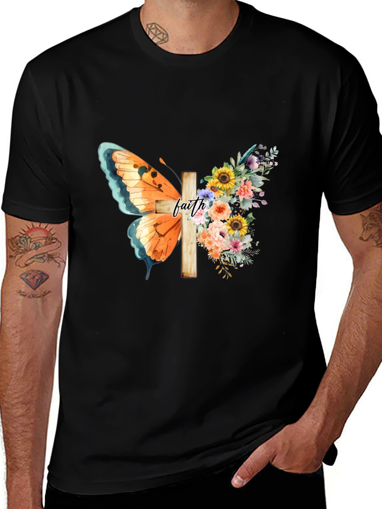 Faith Butterfly Floral Cross Graphic Tee