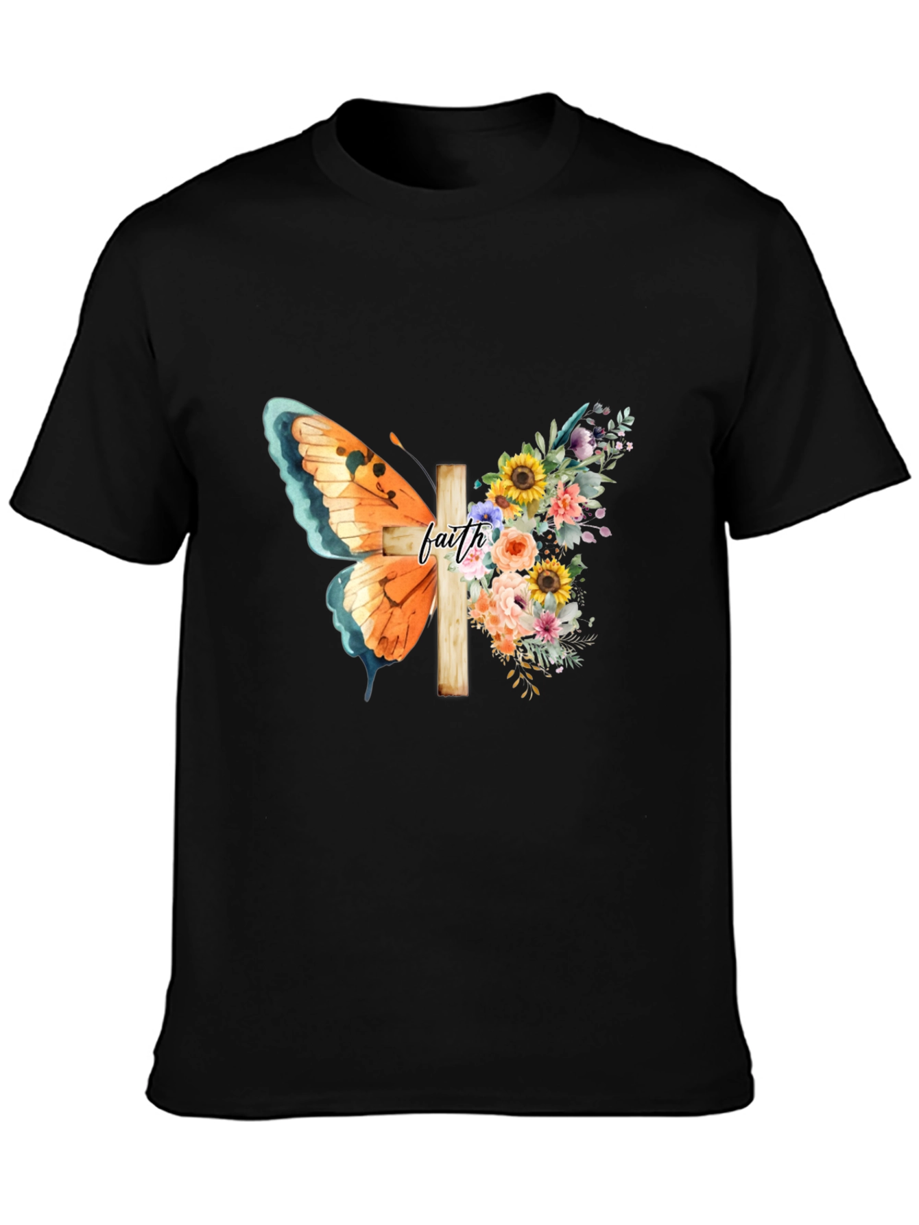 Faith Butterfly Floral Cross Graphic Tee