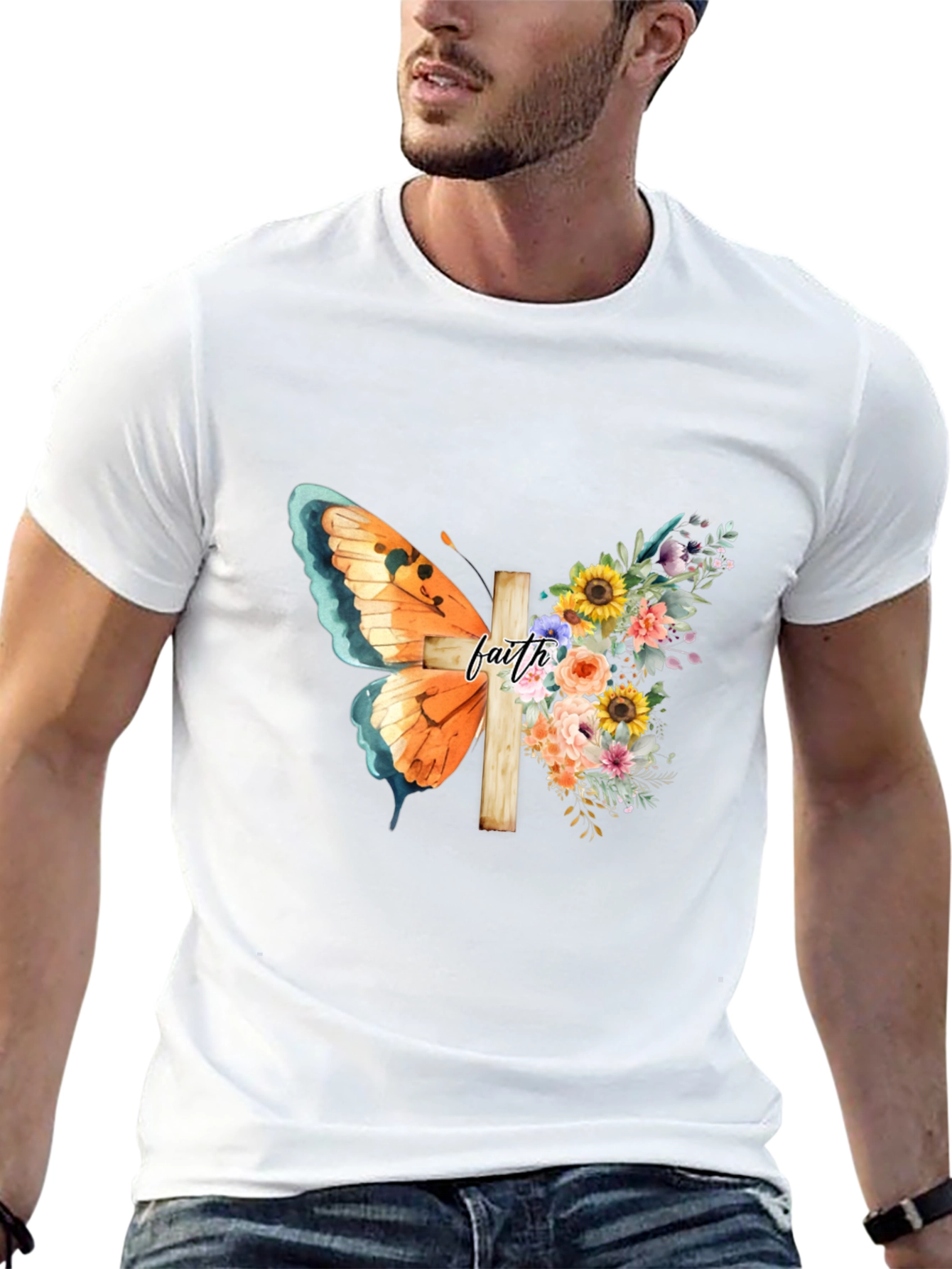Faith Butterfly Floral Cross Graphic Tee