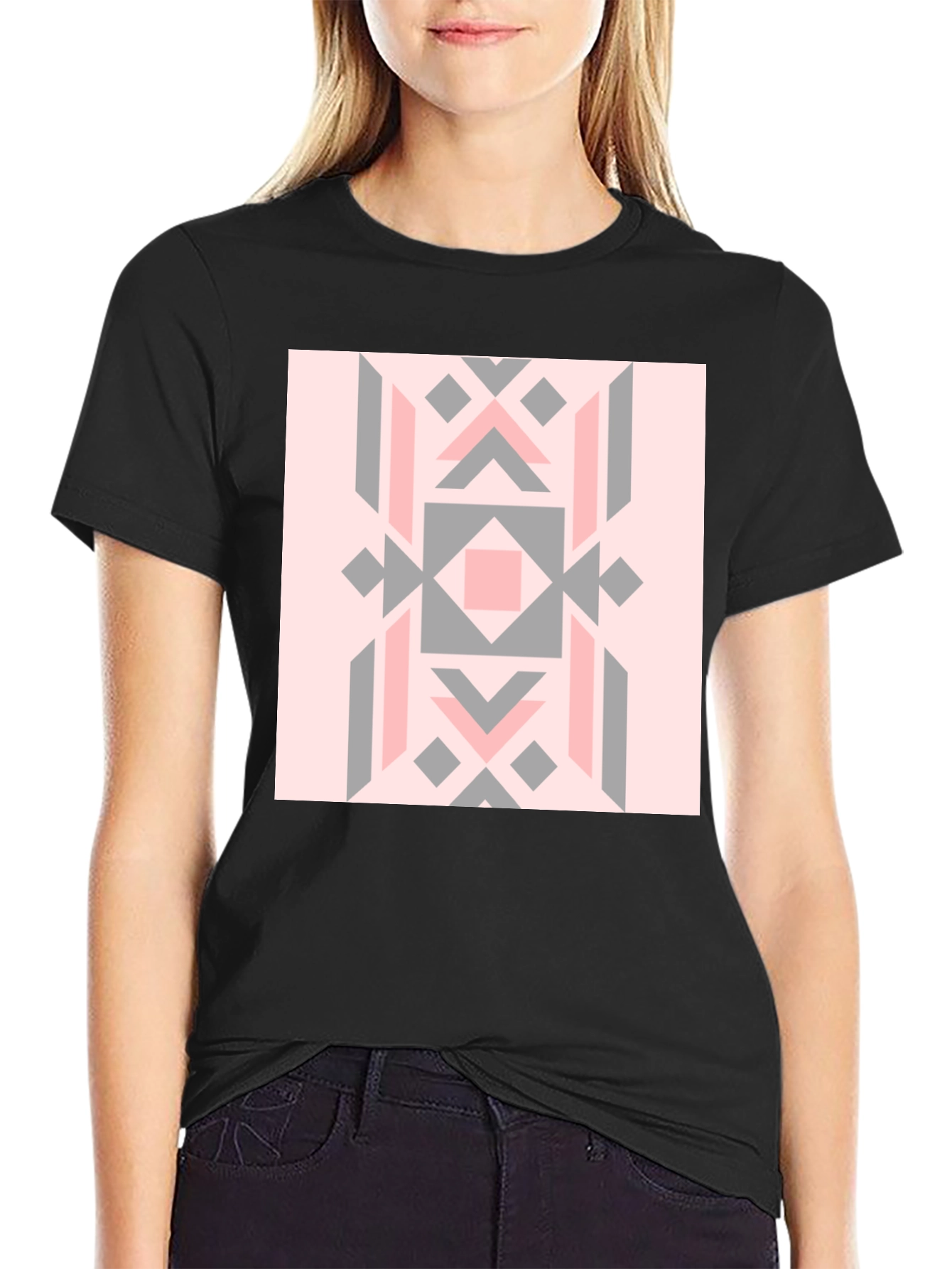 Geometric Pattern Tee - Stylish Black Cotton Blend