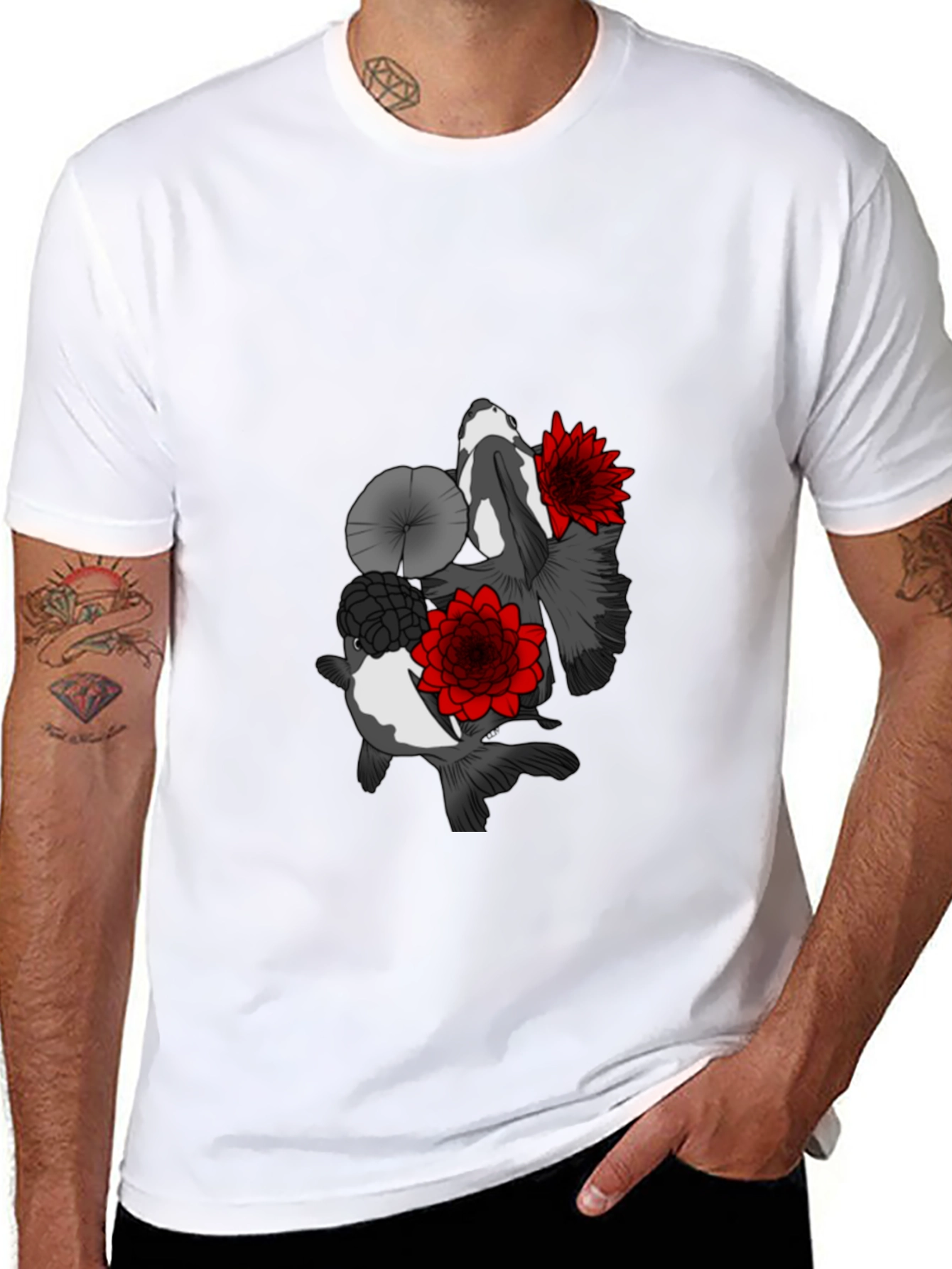 Koi Fish & Lotus Flower Graphic T-Shirt