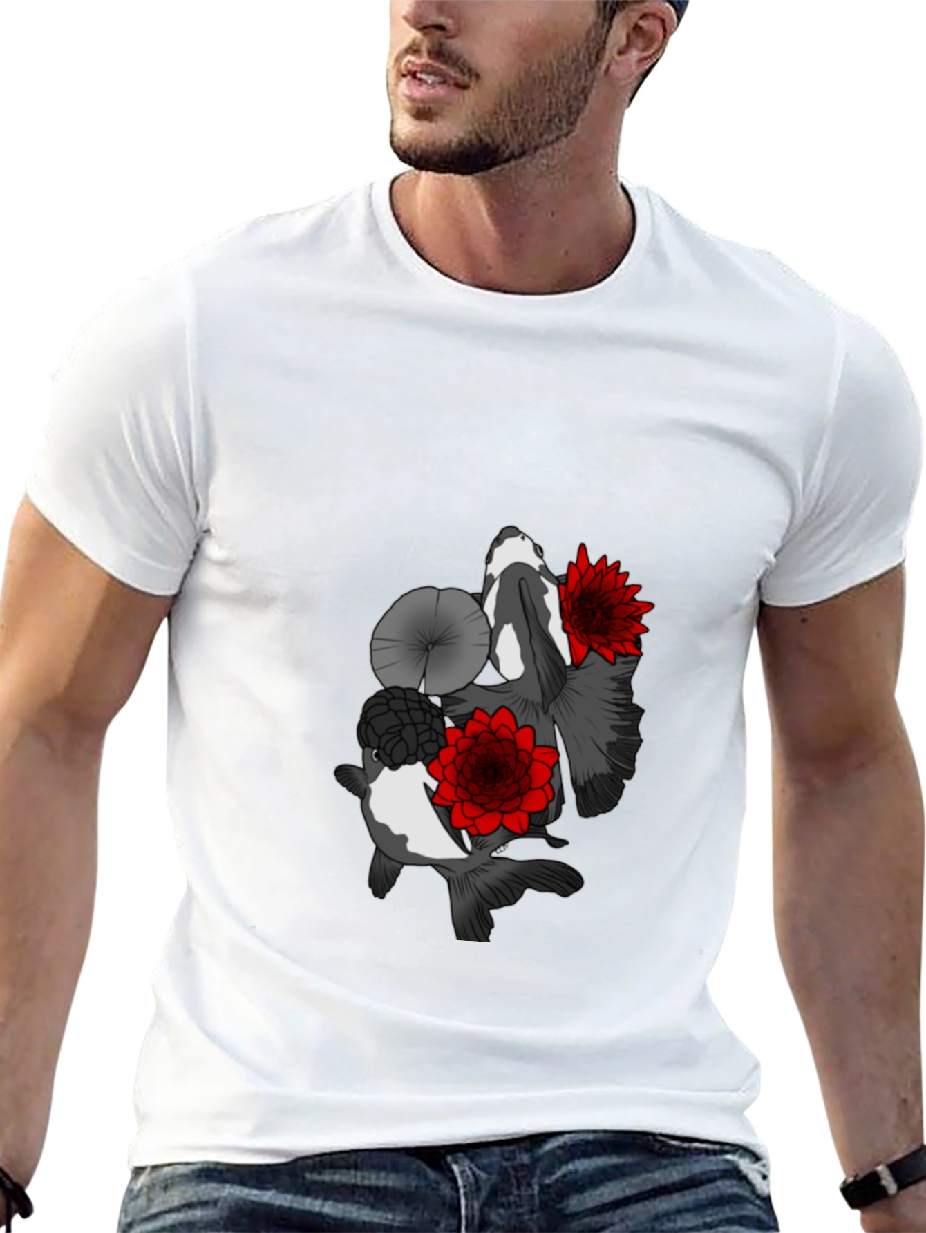 Koi Fish & Lotus Flower Graphic T-Shirt