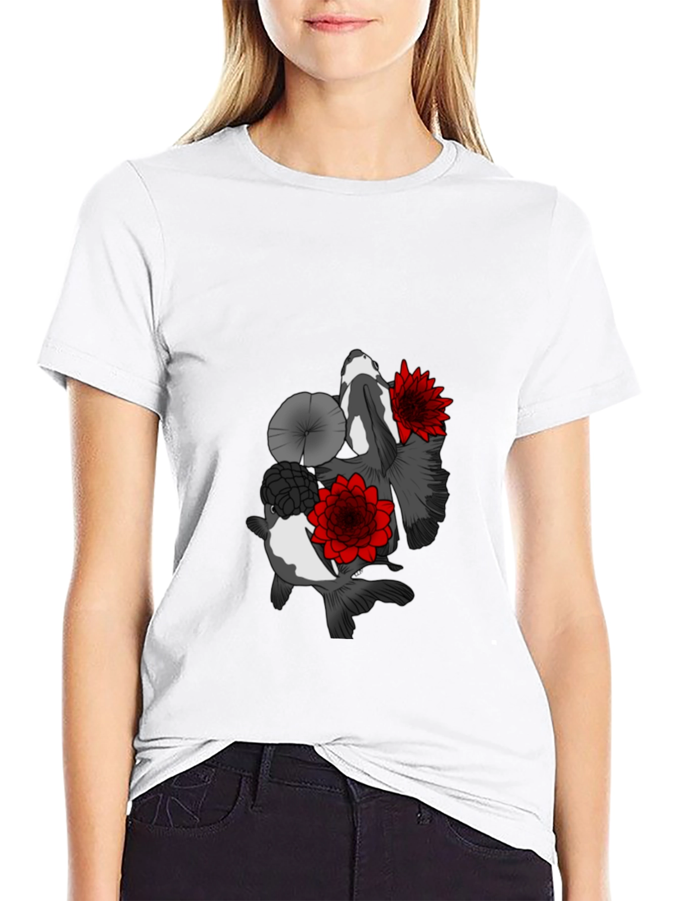 Koi Fish & Lotus Flower Graphic T-Shirt
