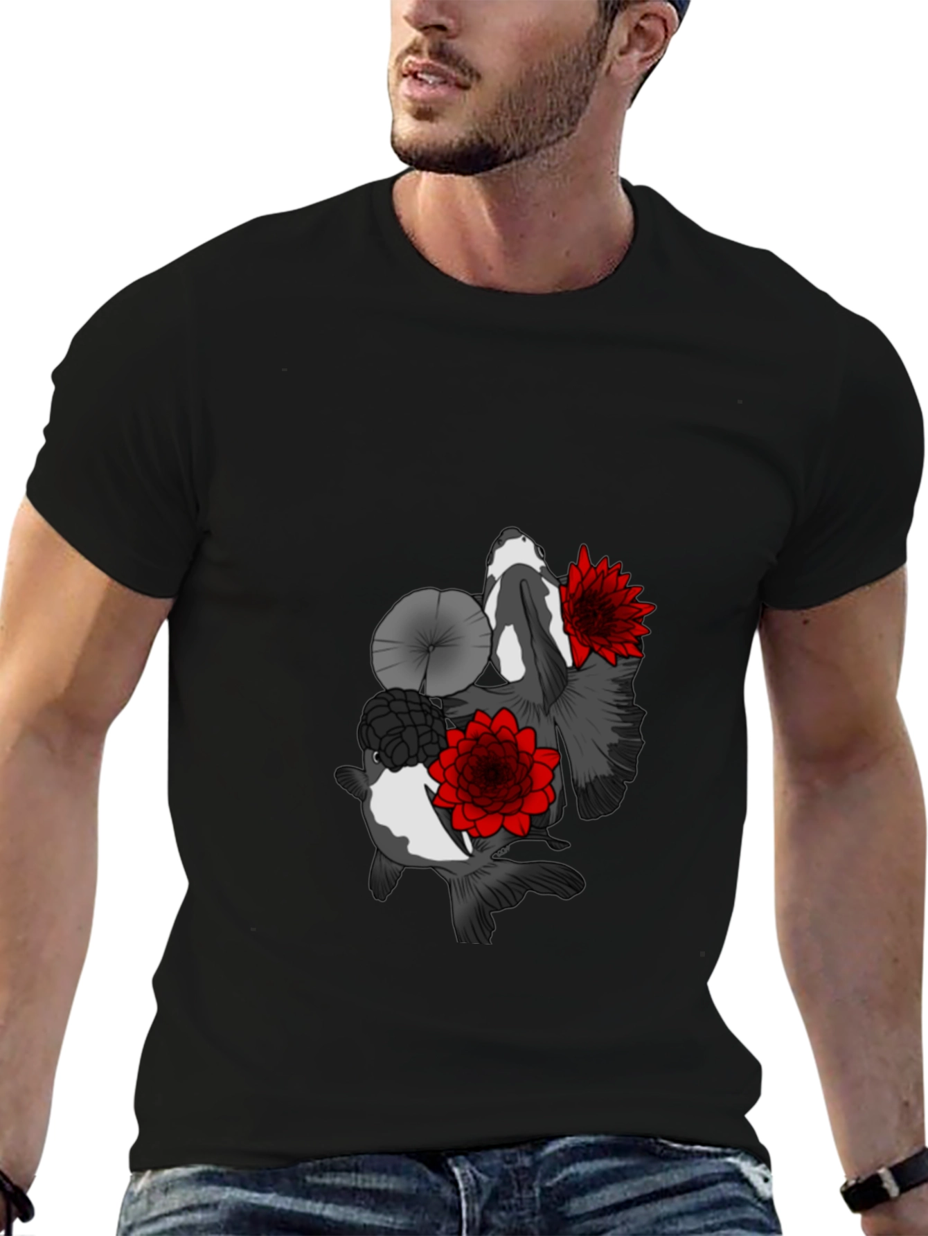 Koi Fish & Lotus Flower Graphic T-Shirt