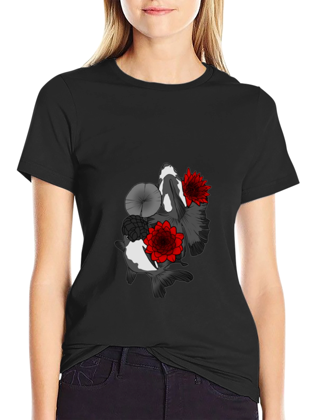 Koi Fish & Lotus Flower Graphic T-Shirt