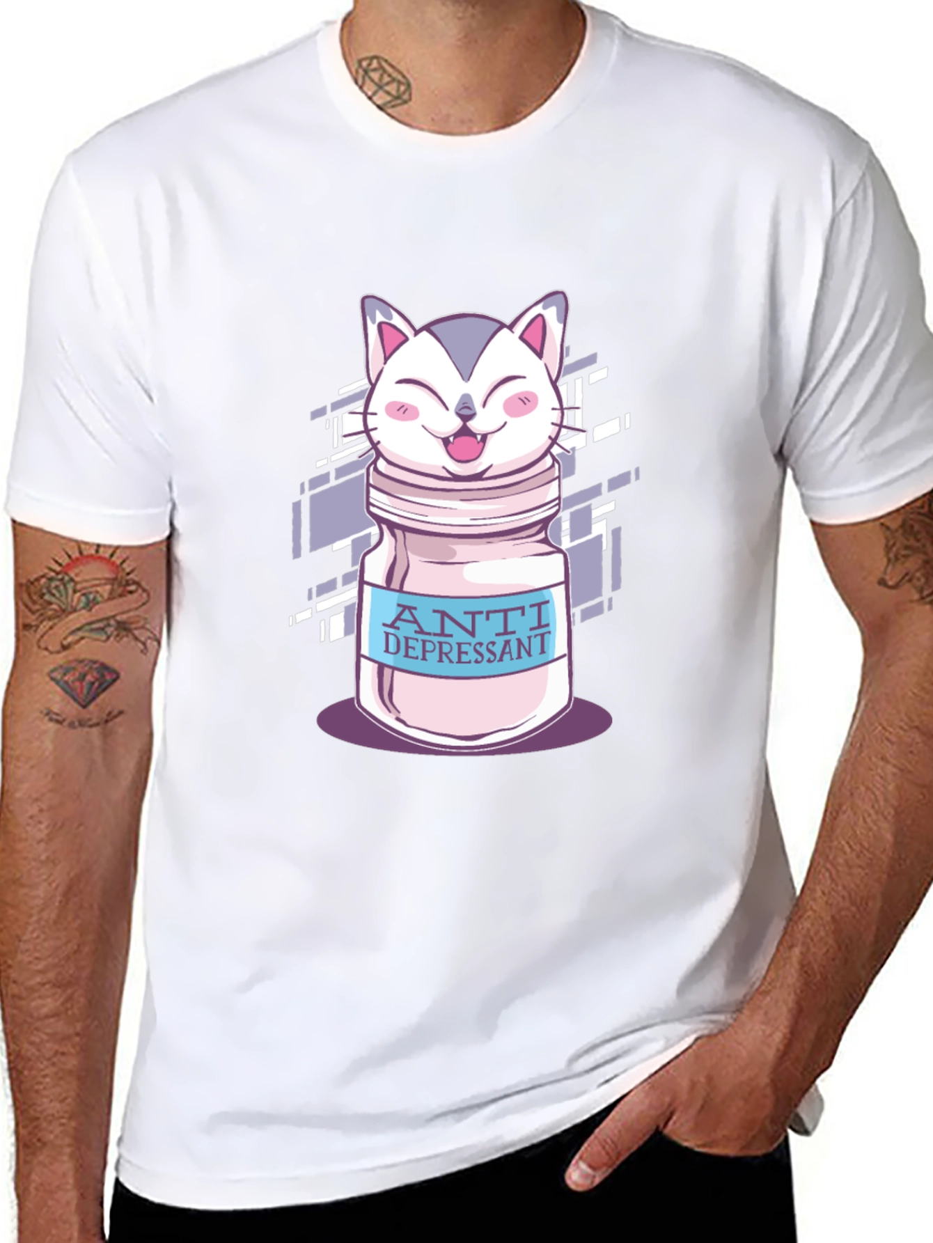 Anti Depressant Cat Graphic T-Shirt