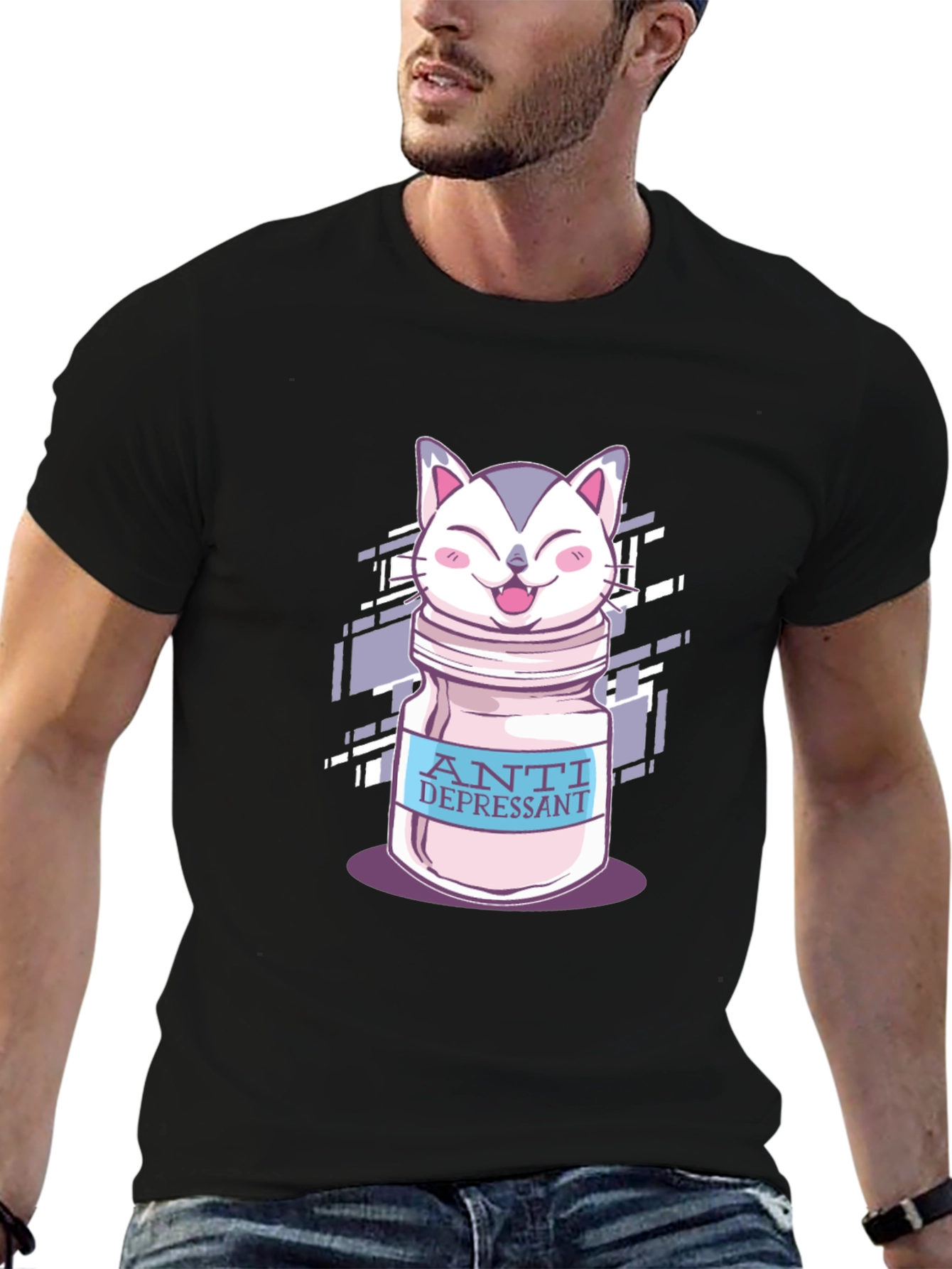 Anti Depressant Cat Graphic T-Shirt
