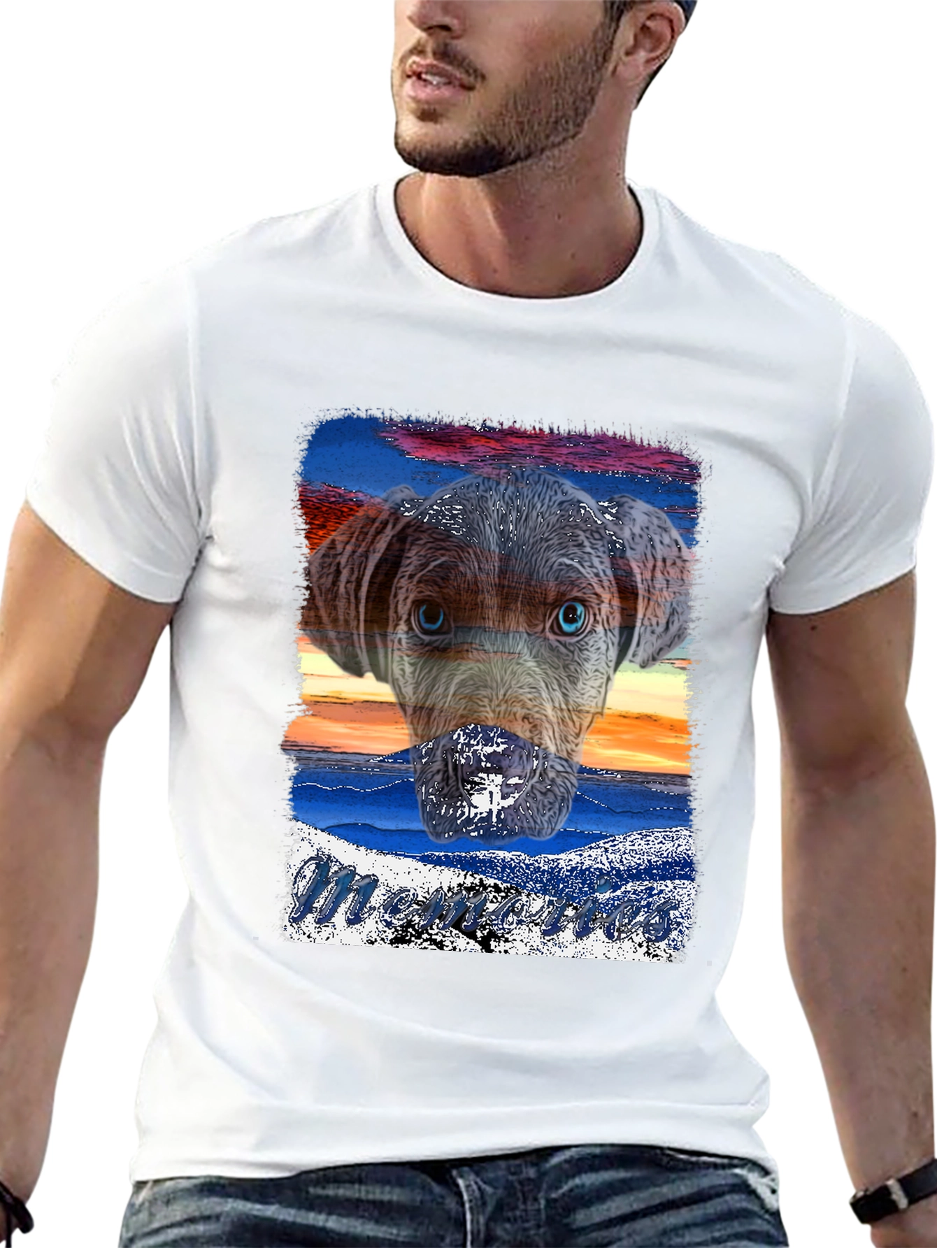 Dog Sunset Graphic Black T-Shirt