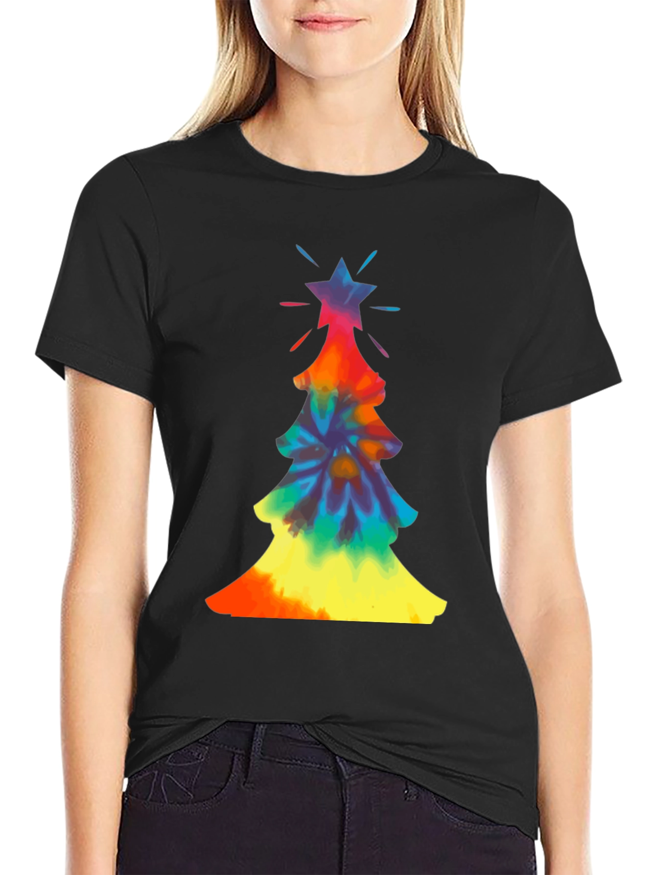 Tie-Dye Christmas Tree Graphic Tee