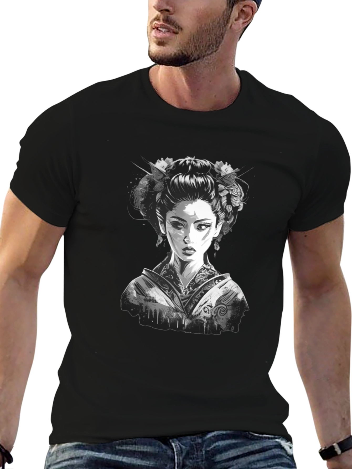 Geisha Graphic Print Black T-Shirt
