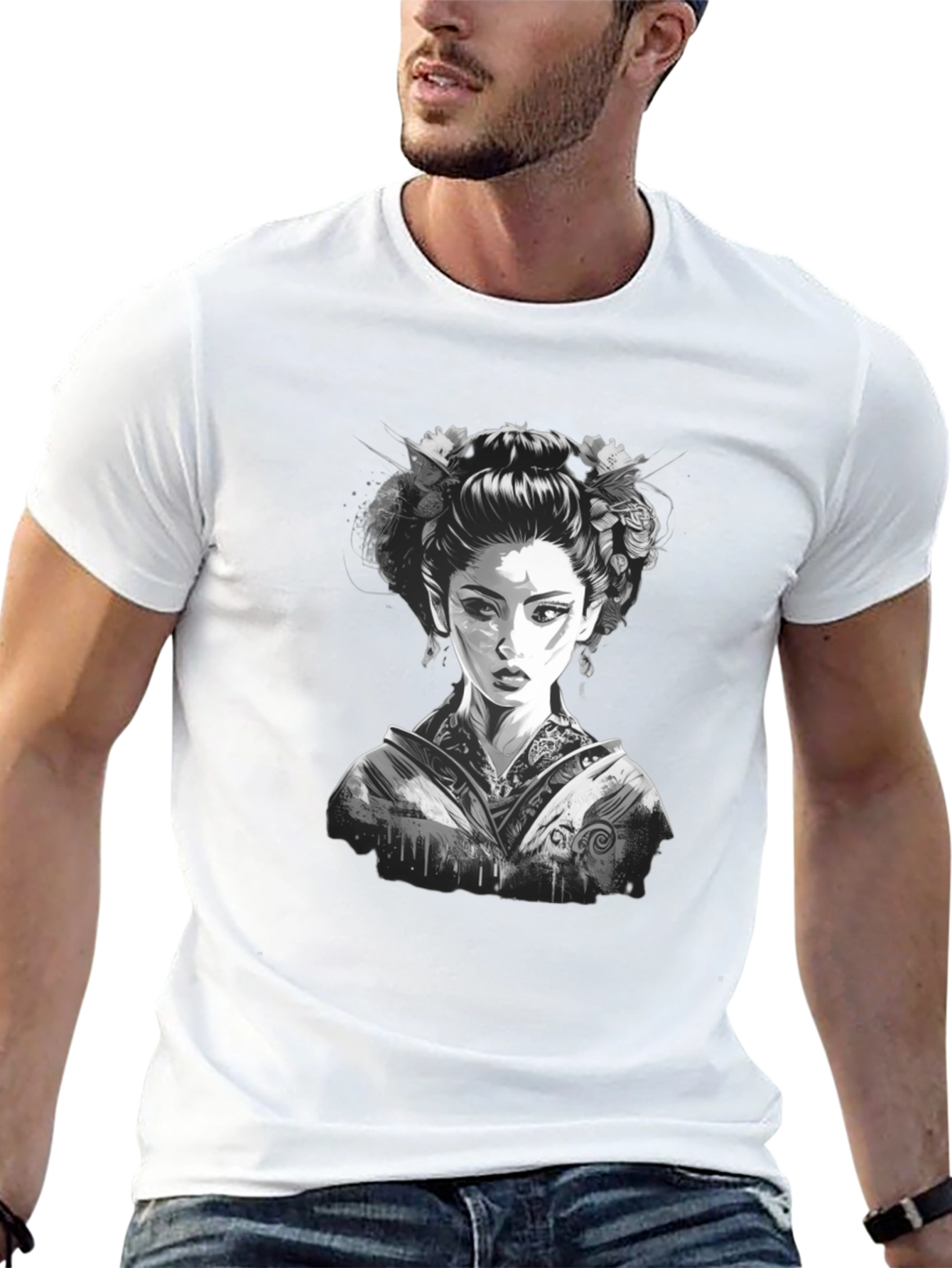 Geisha Graphic Print Black T-Shirt