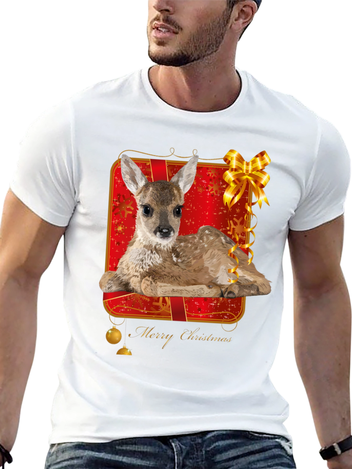 Festive Fawn Graphic Tee - Merry Christmas Shirt