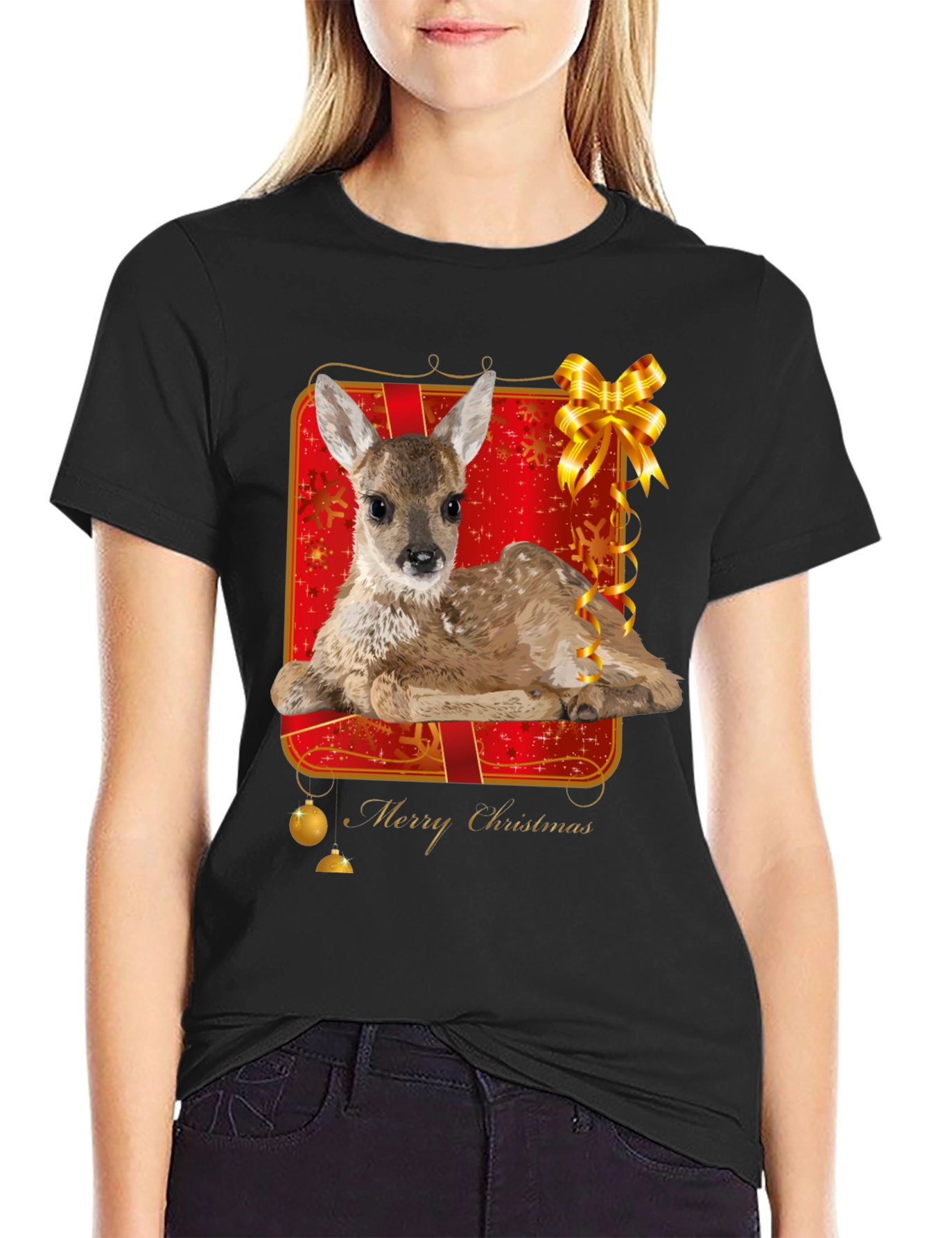 Festive Fawn Graphic Tee - Merry Christmas Shirt