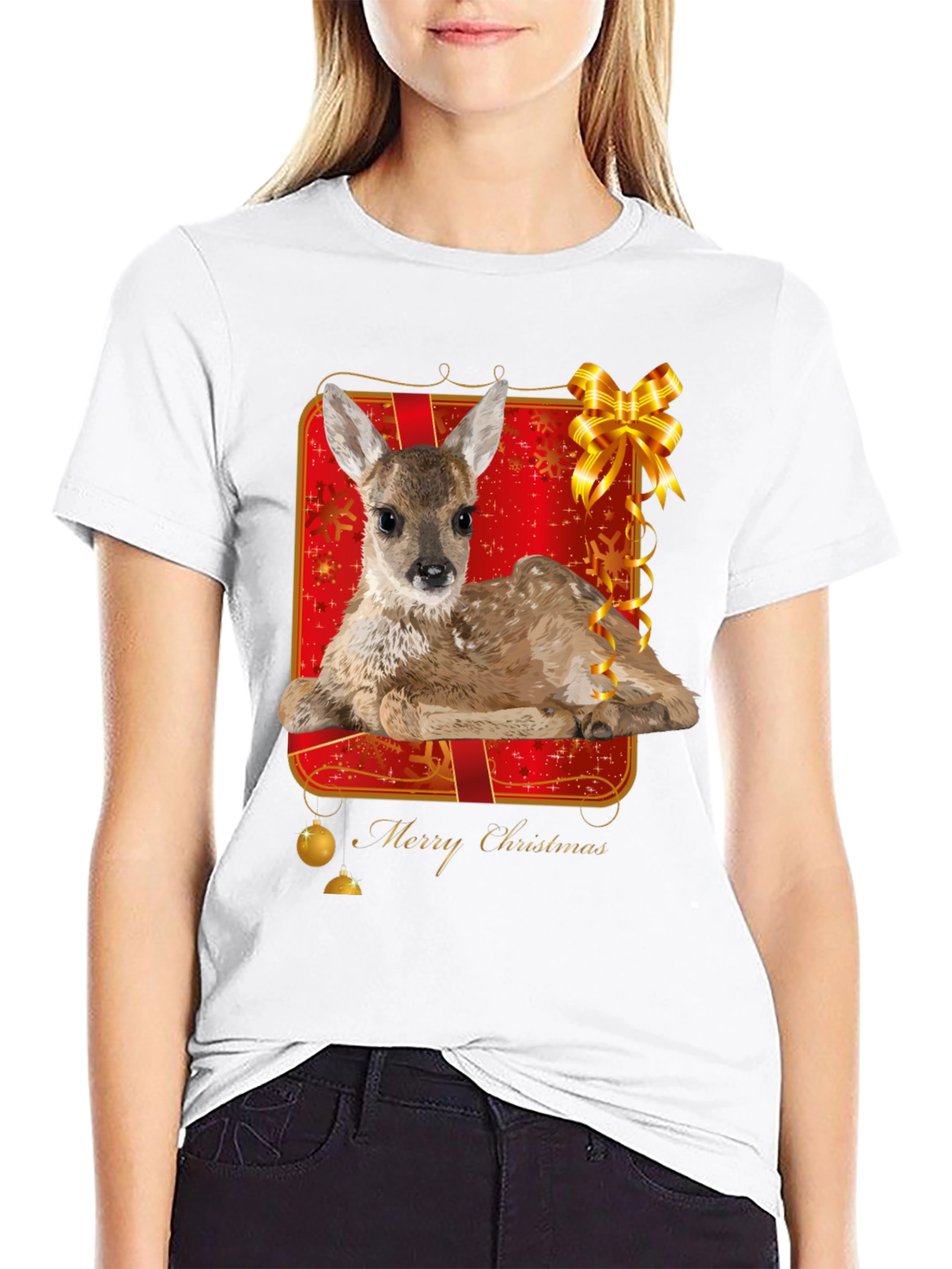 Festive Fawn Graphic Tee - Merry Christmas Shirt