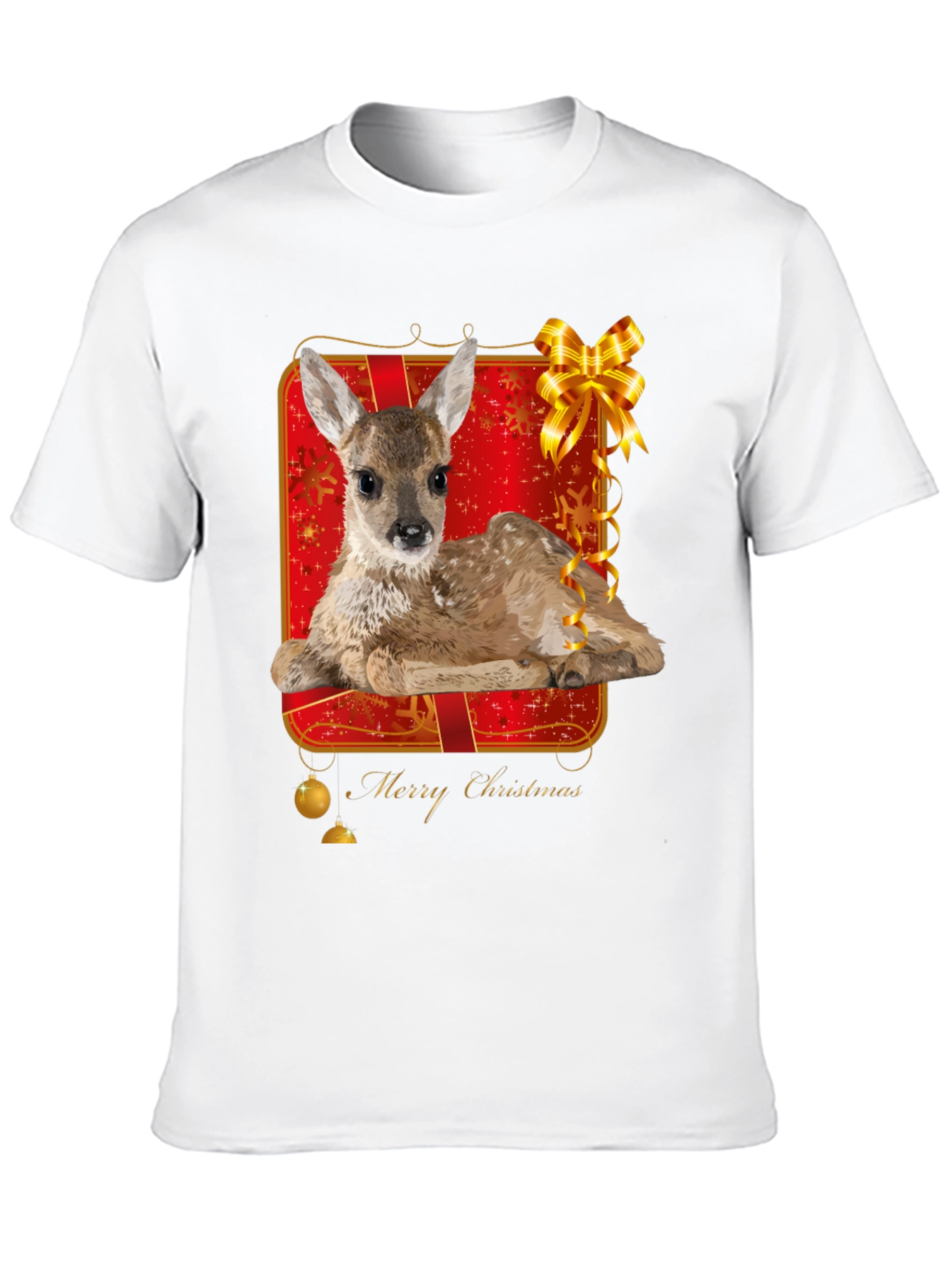 Festive Fawn Graphic Tee - Merry Christmas Shirt