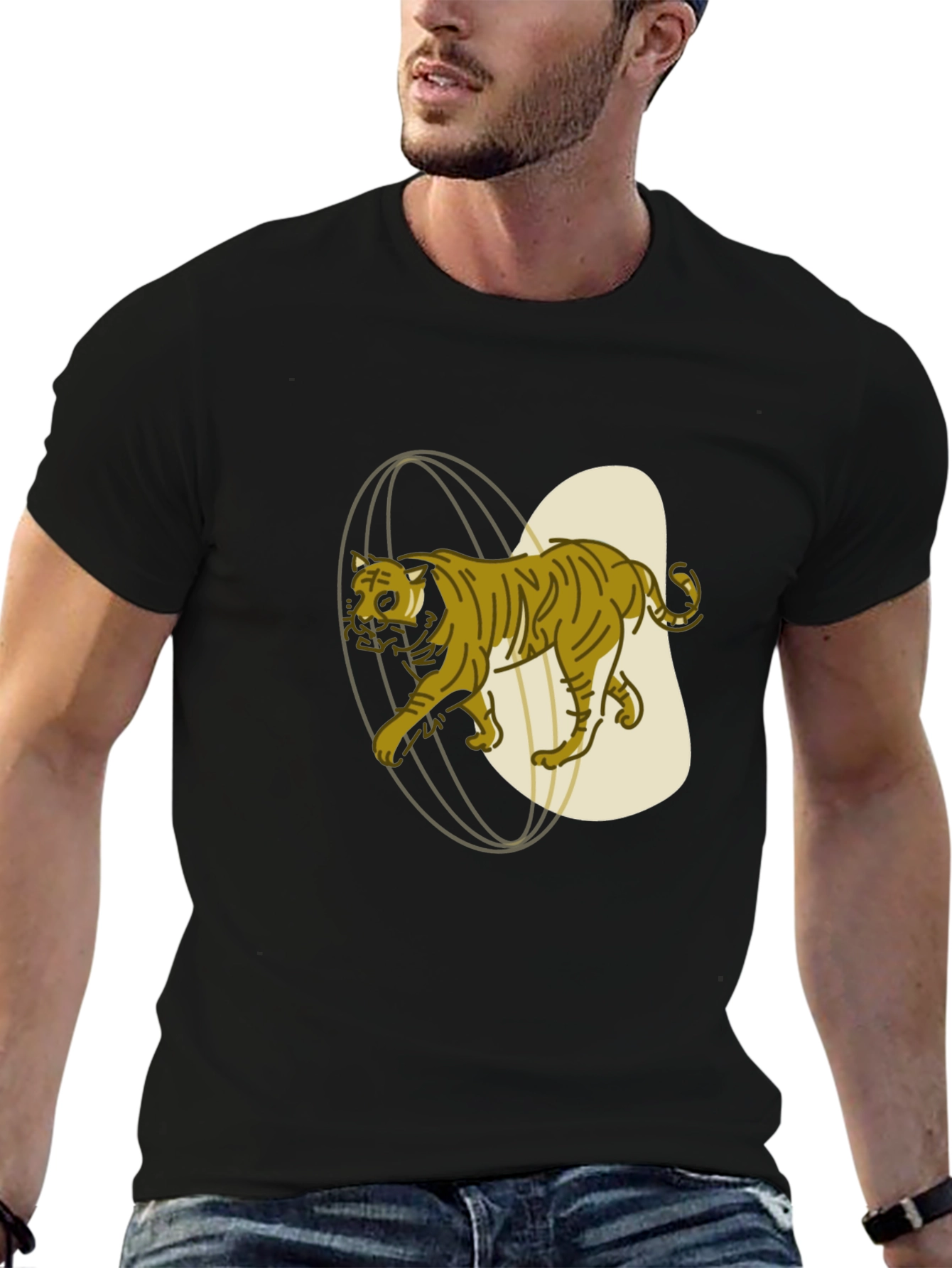Stylish Tiger Graphic Tee - Black Cotton Blend Shirt