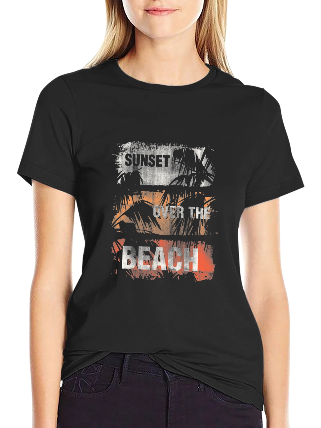 Sunset Over The Beach Graphic Tee - Black