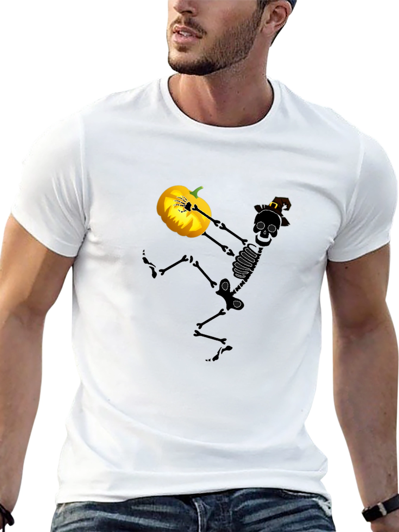 Spooky Skeleton Pumpkin Halloween Graphic Tee
