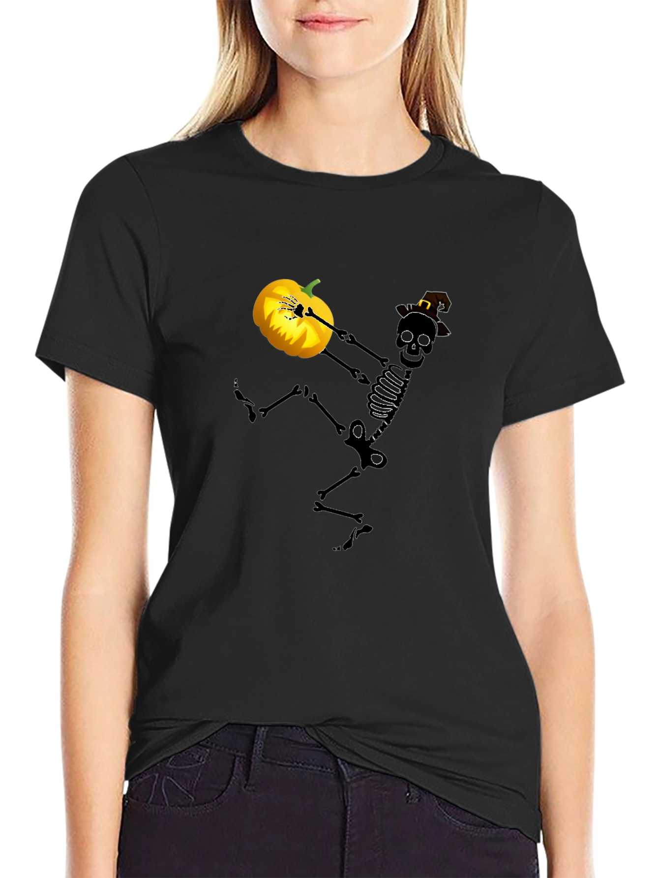 Spooky Skeleton Pumpkin Halloween Graphic Tee