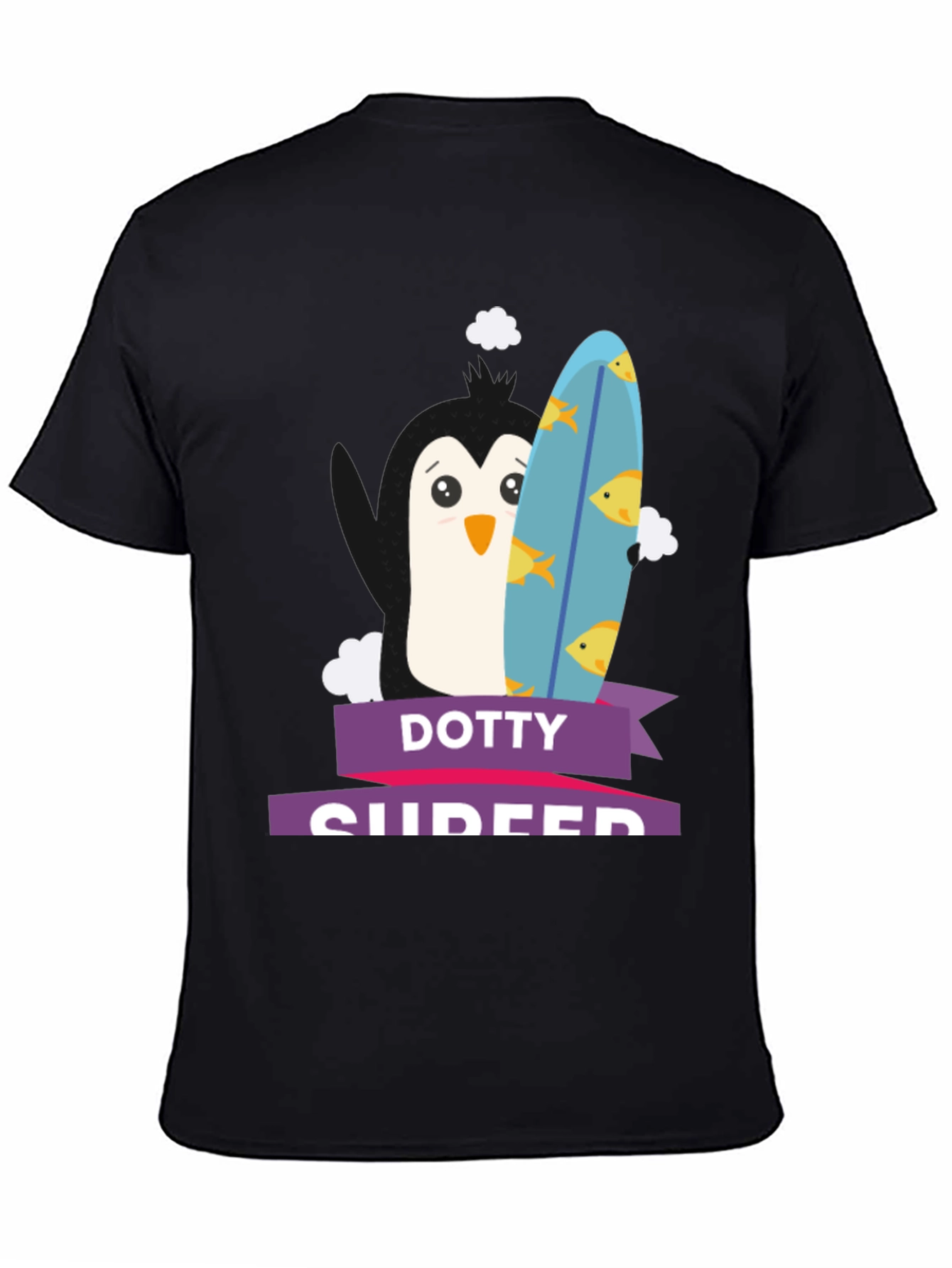 Dotty Surfer T-Shirt - Penguin with Surfboard Tee