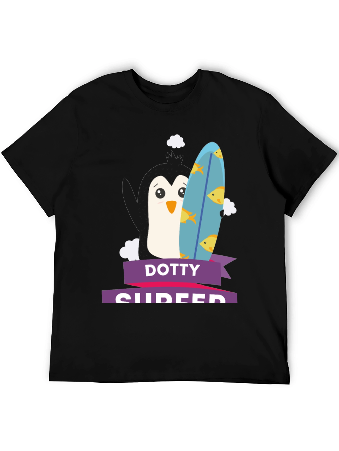 Dotty Surfer T-Shirt - Penguin with Surfboard Tee