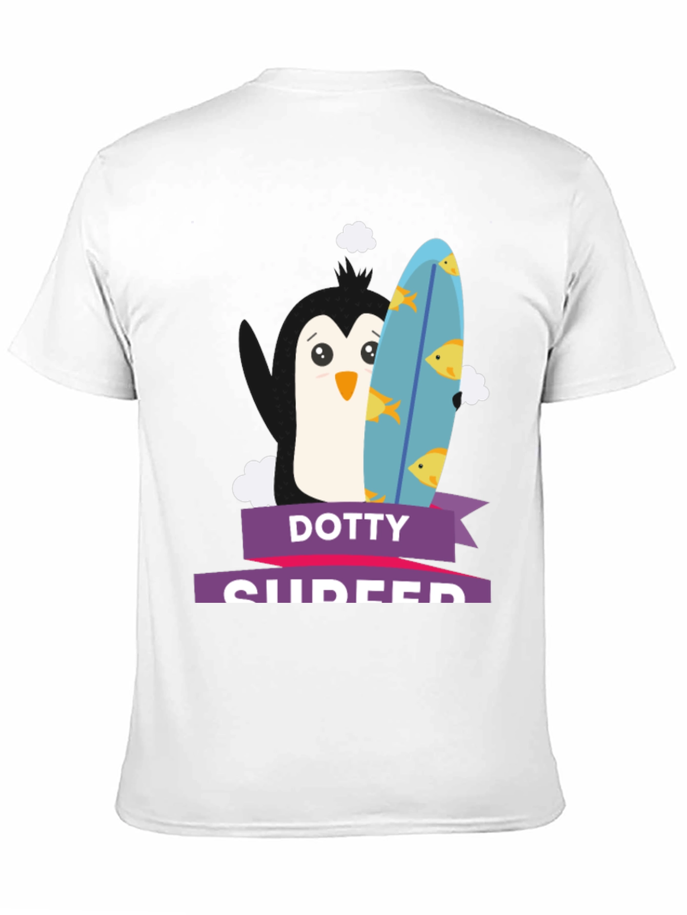 Dotty Surfer T-Shirt - Penguin with Surfboard Tee
