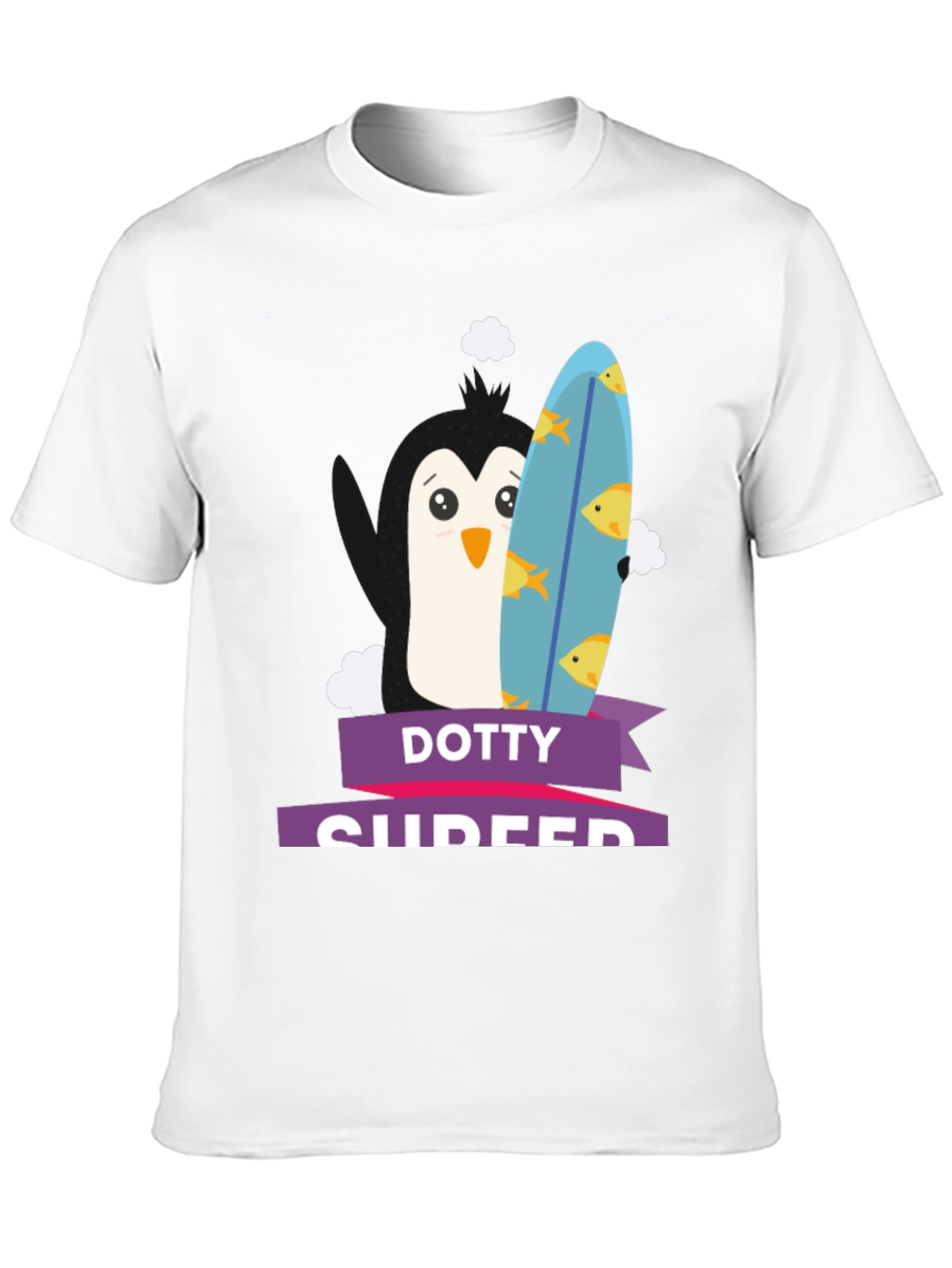 Dotty Surfer T-Shirt - Penguin with Surfboard Tee