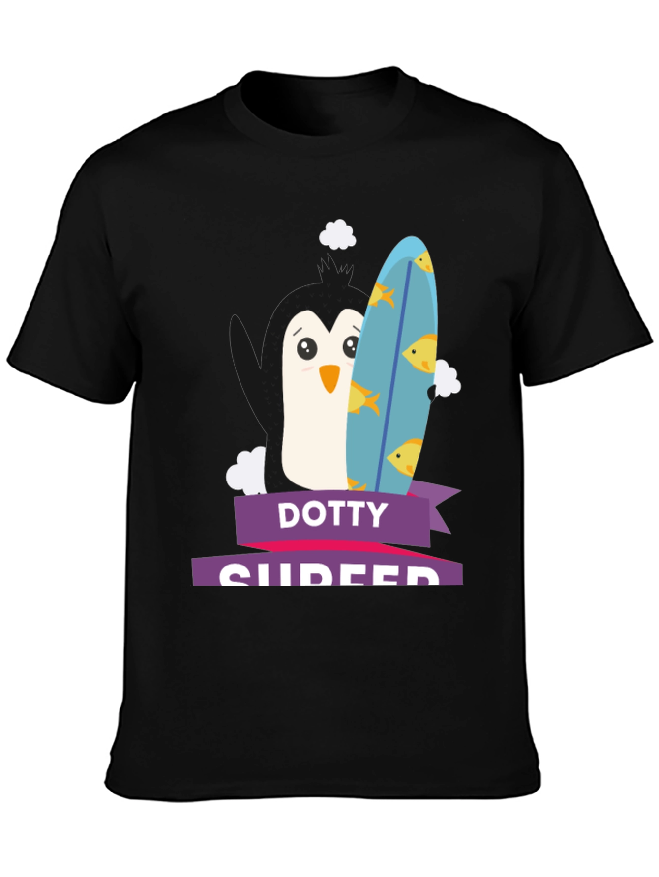Dotty Surfer T-Shirt - Penguin with Surfboard Tee