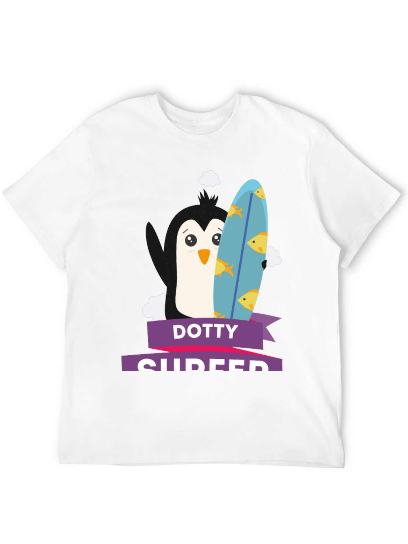 Dotty Surfer T-Shirt - Penguin with Surfboard Tee
