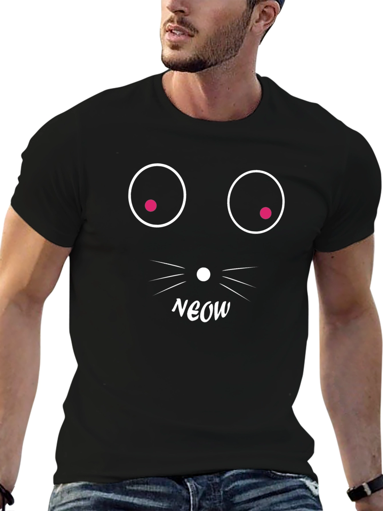 Funny Cat Face Black T-Shirt