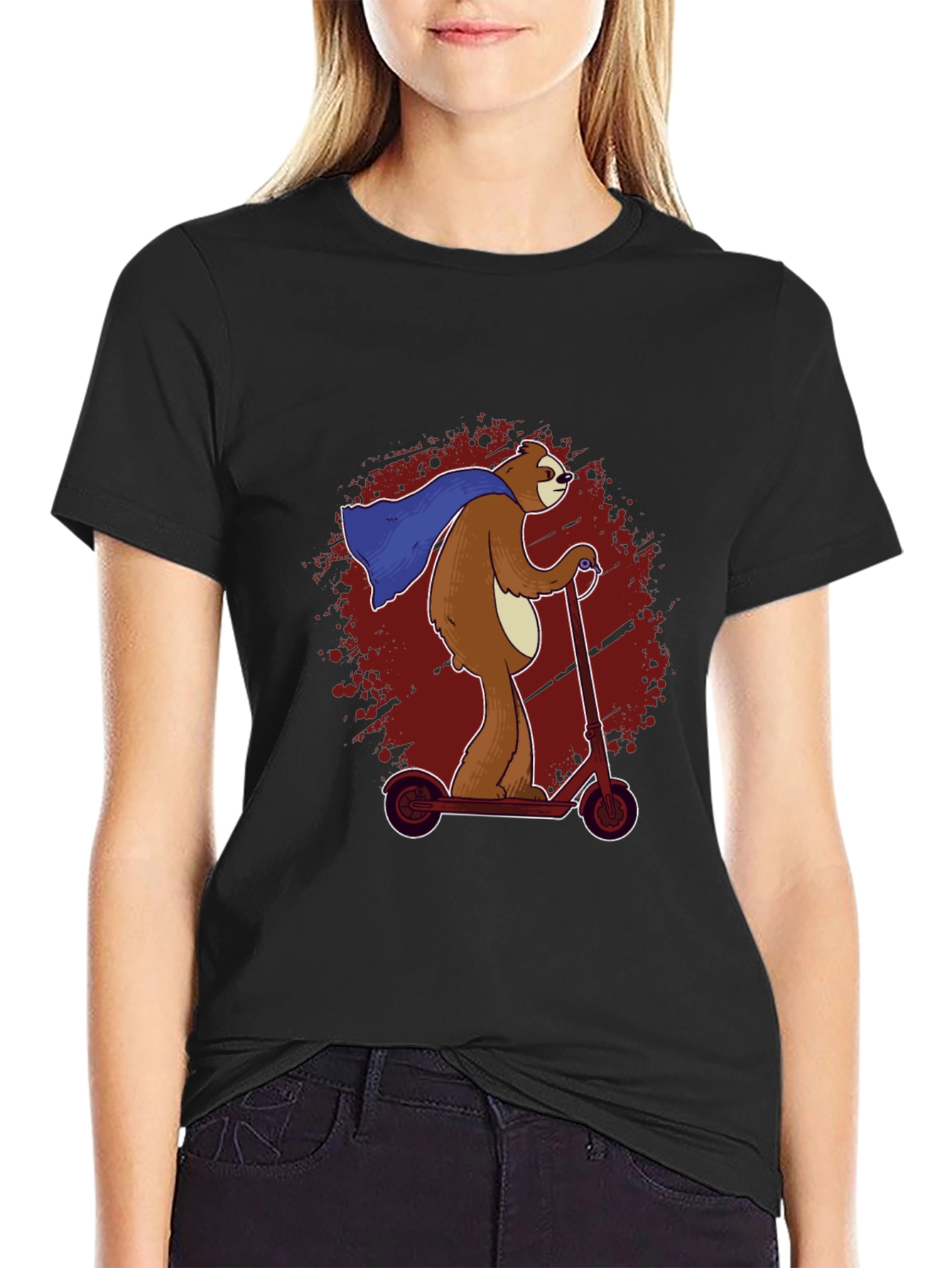 Superhero Sloth Scooter T-Shirt - Funny Sloth Cape Design