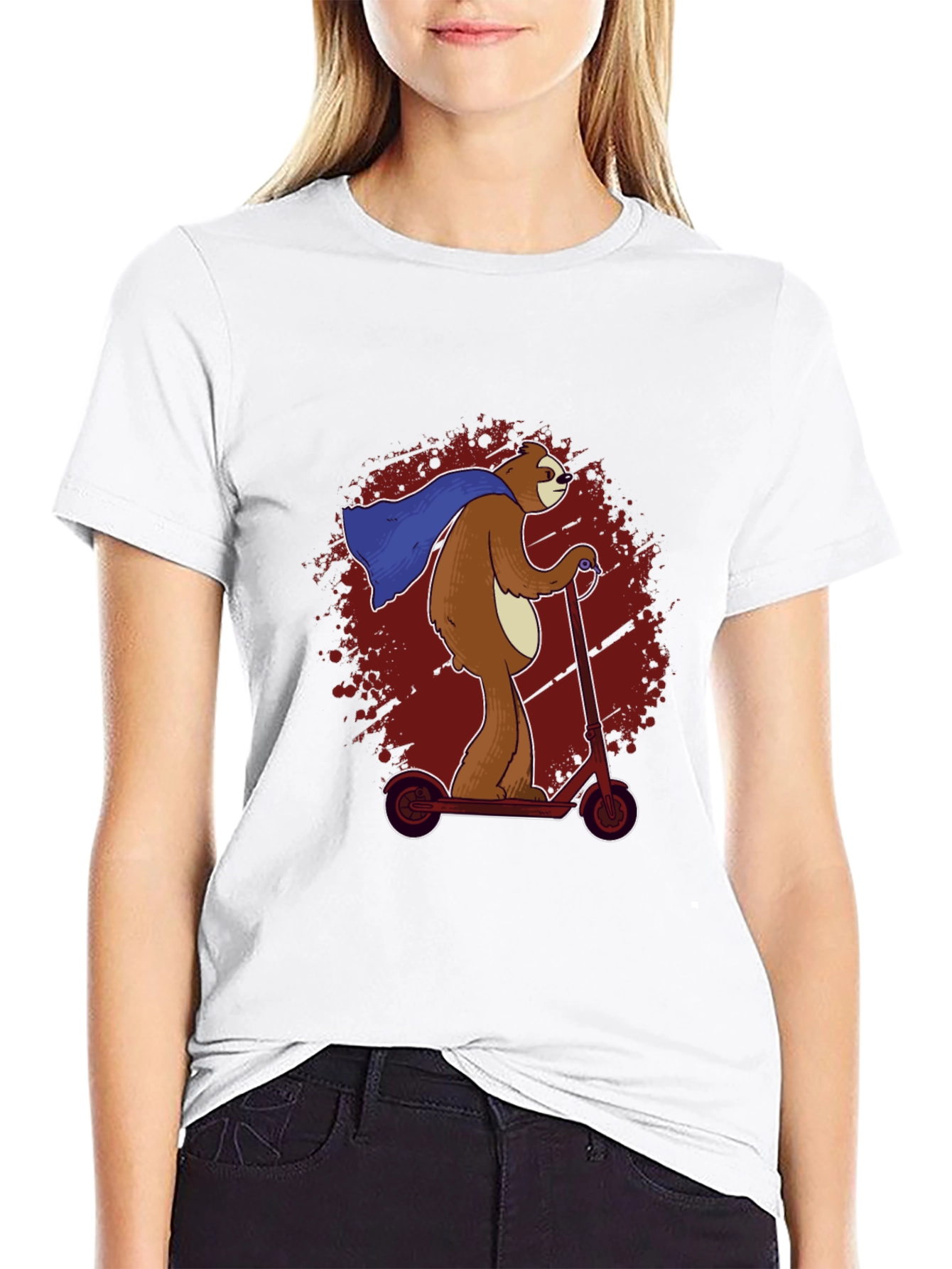 Superhero Sloth Scooter T-Shirt - Funny Sloth Cape Design