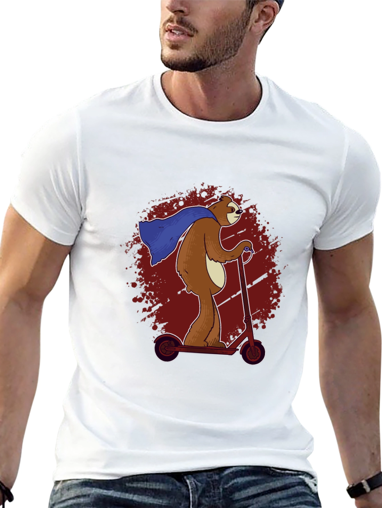 Superhero Sloth Scooter T-Shirt - Funny Sloth Cape Design