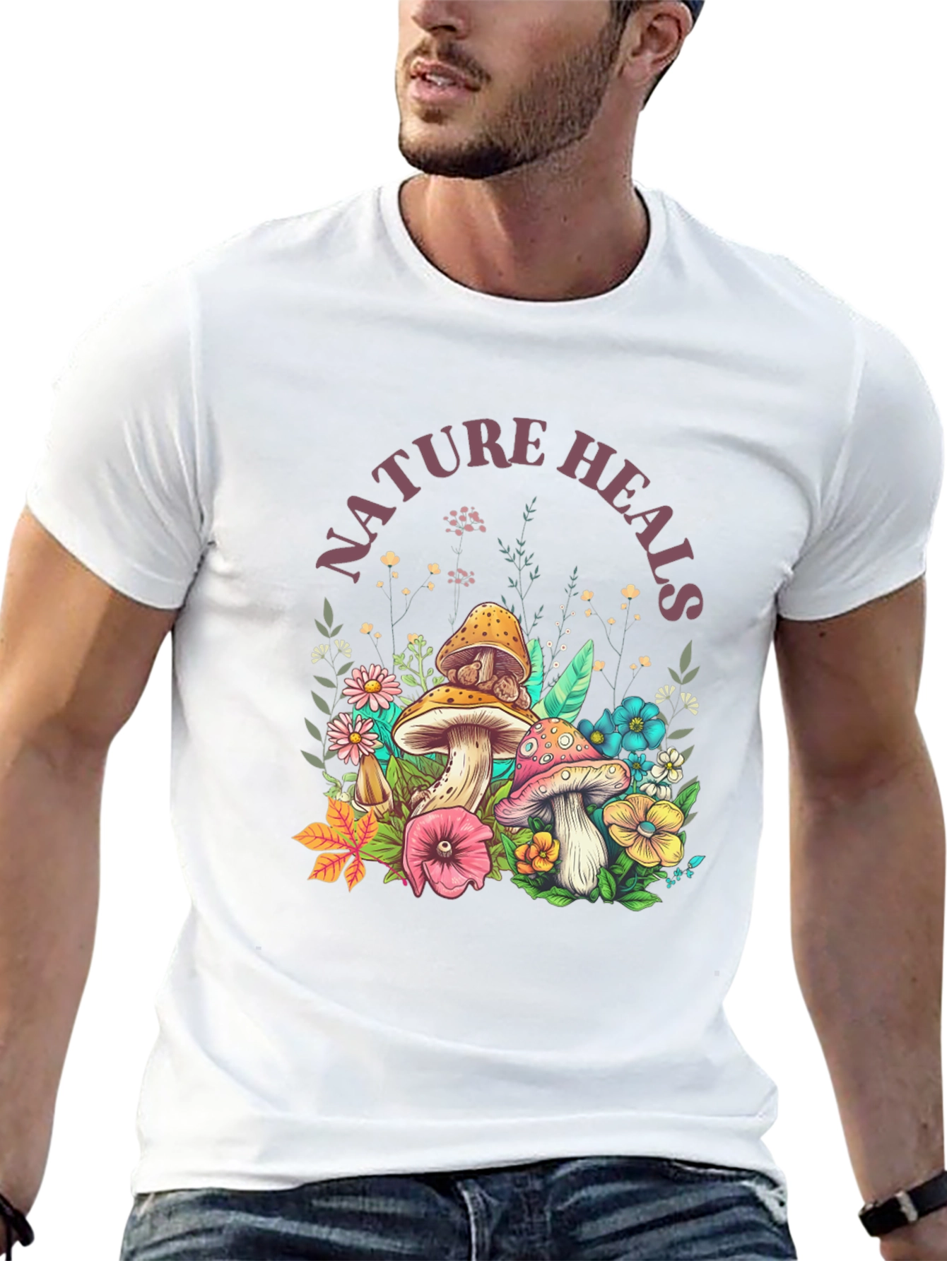 Nature Heals Graphic Tee - Mushroom Design