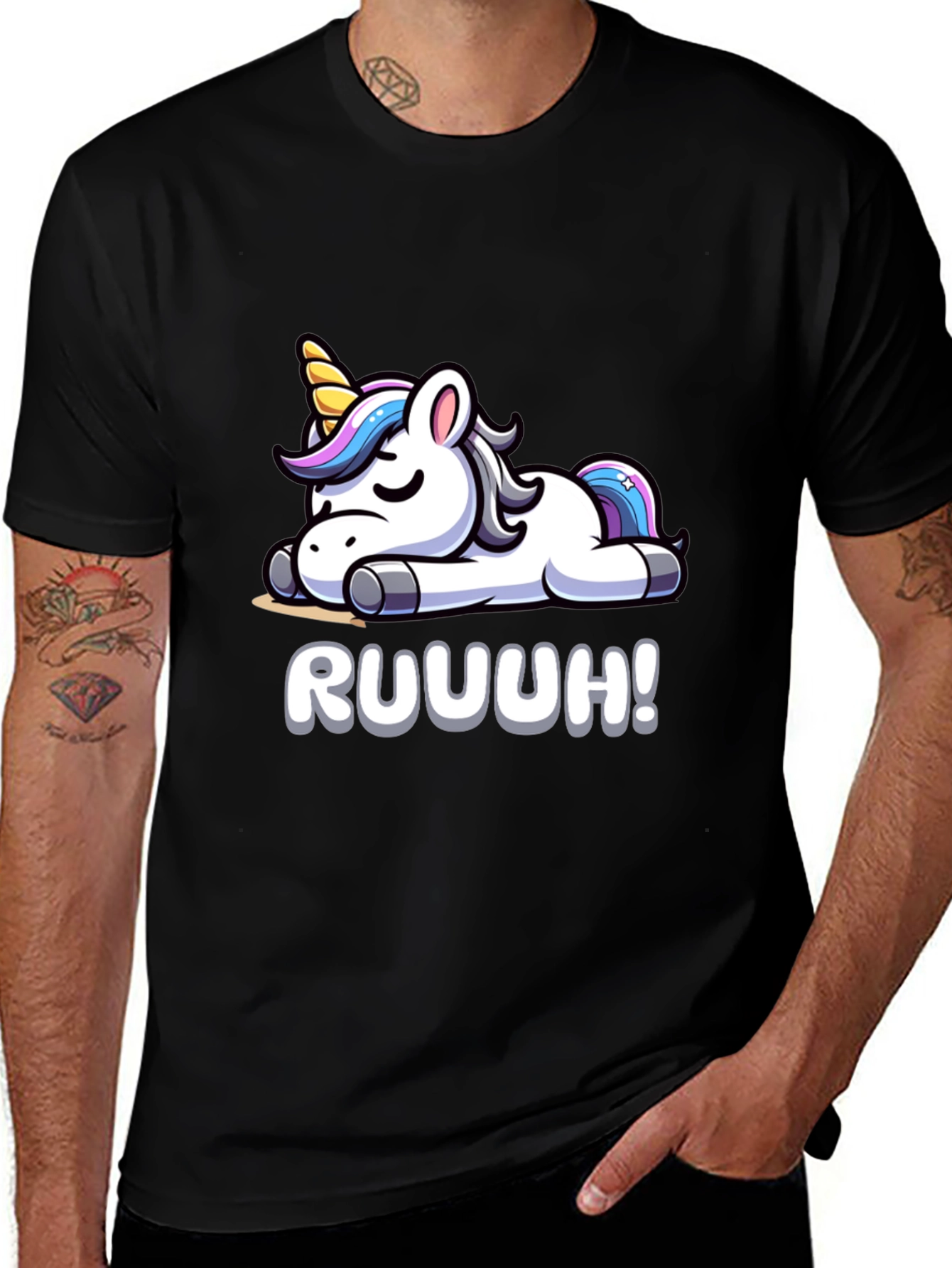 Unicorn Ruuuh! Graphic Black T-Shirt