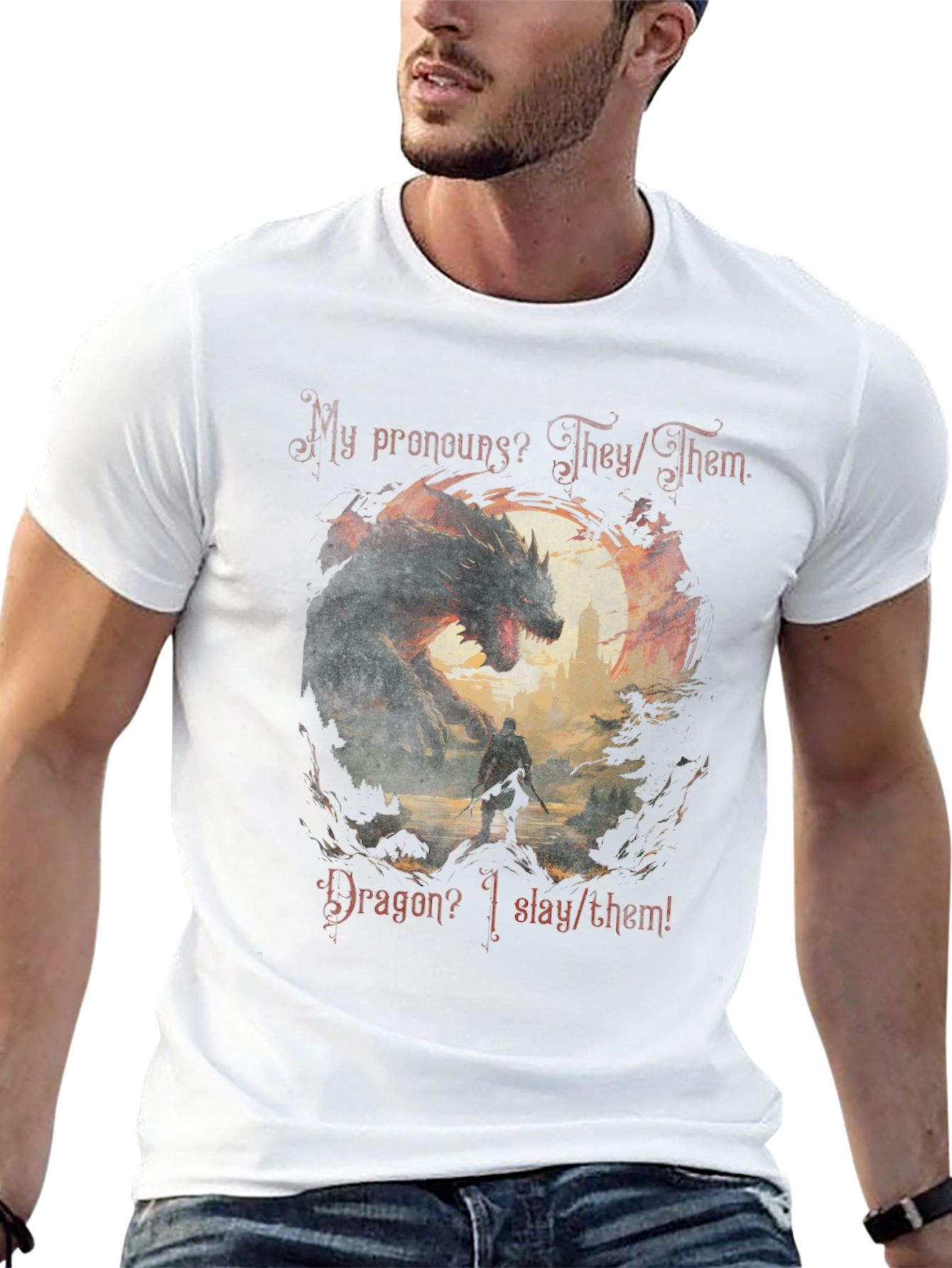 Dragon Slayer Pronoun T-Shirt - They/Them Fantasy Tee