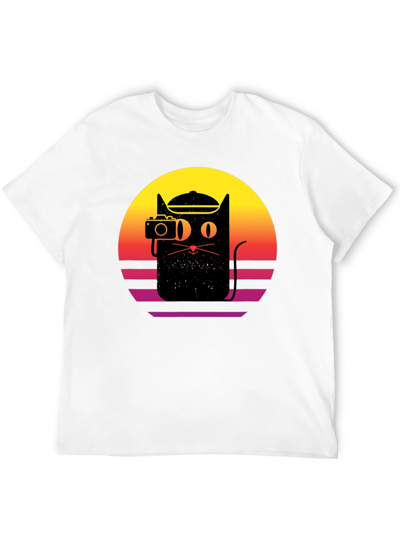 Retro Cat Photographer Black T-Shirt