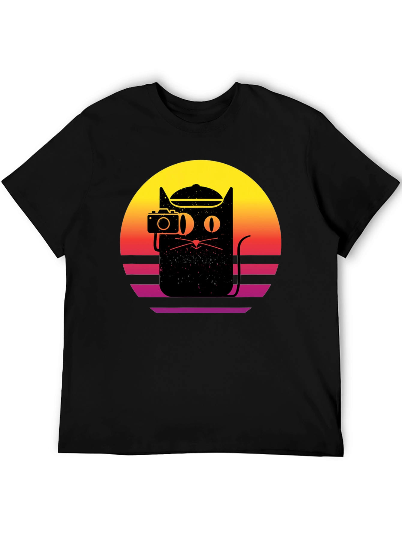 Retro Cat Photographer Black T-Shirt