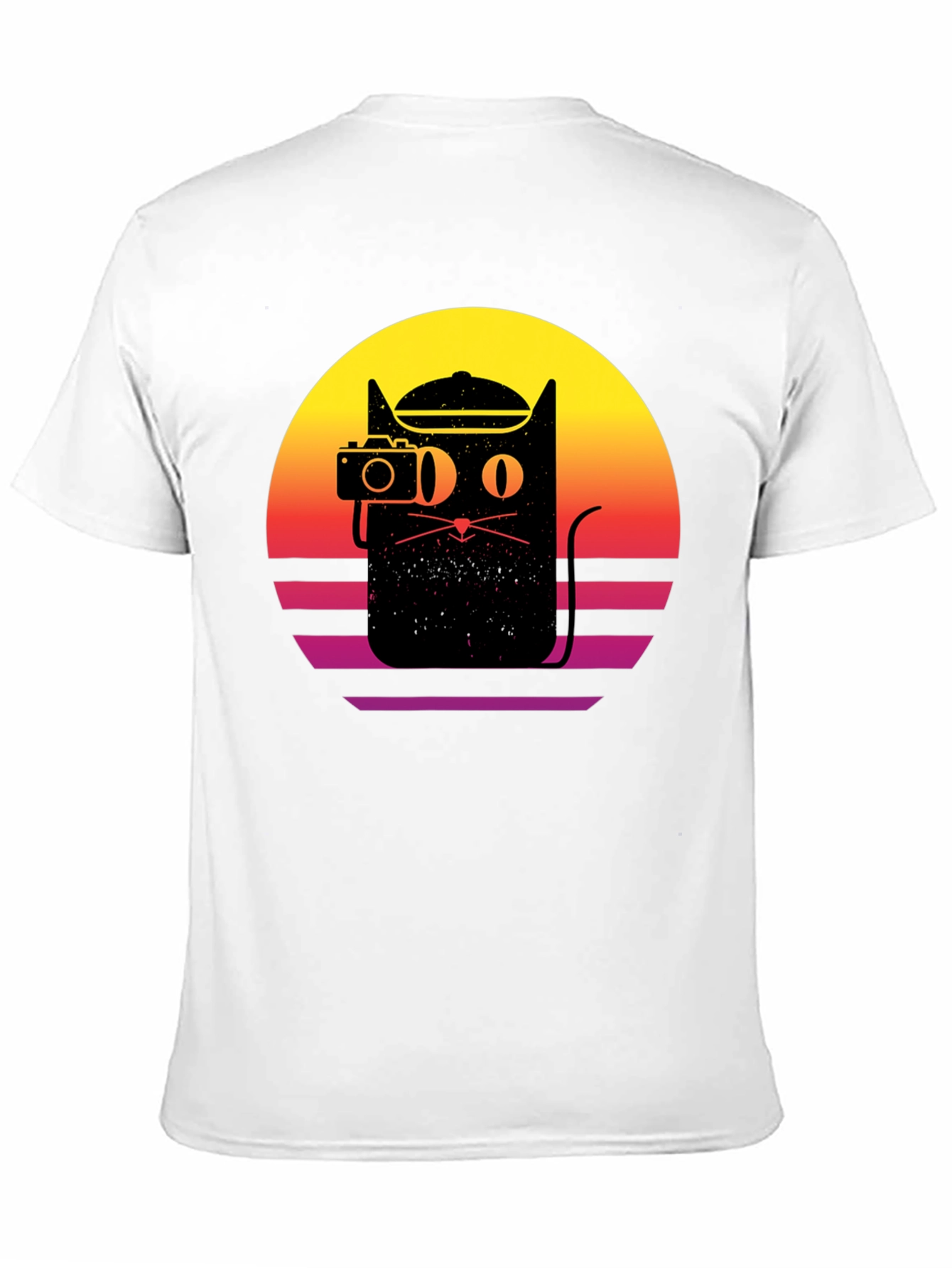 Retro Cat Photographer Black T-Shirt